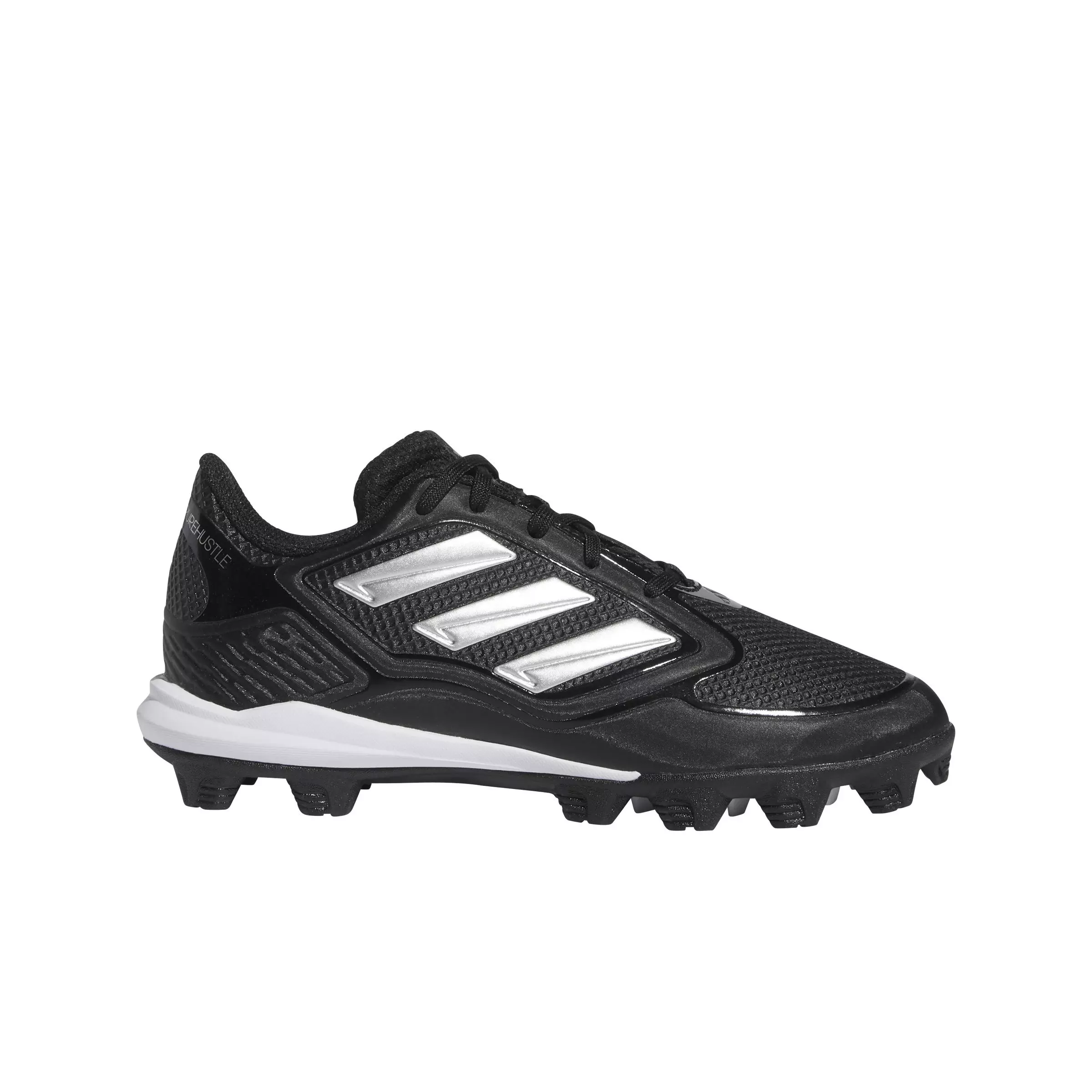 adidas PureHustle 3 MD "Core Black/Silver Metallic/Silver Metallic" Preschool Girls' Softball Cleat - BLACK/SILVER/SILVER