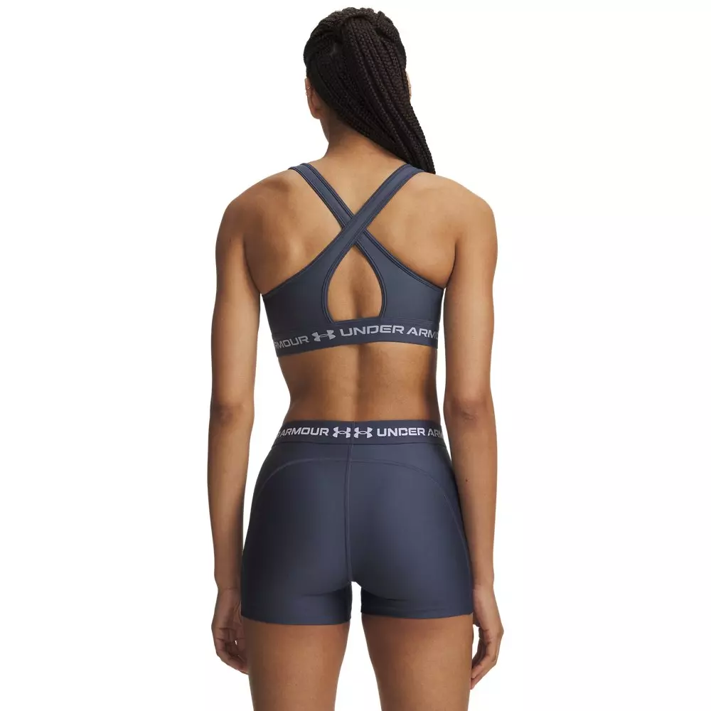 Under Armour Women's Crossback Mid Support Sports Bra - Grey/Blue - GREY/BLUE