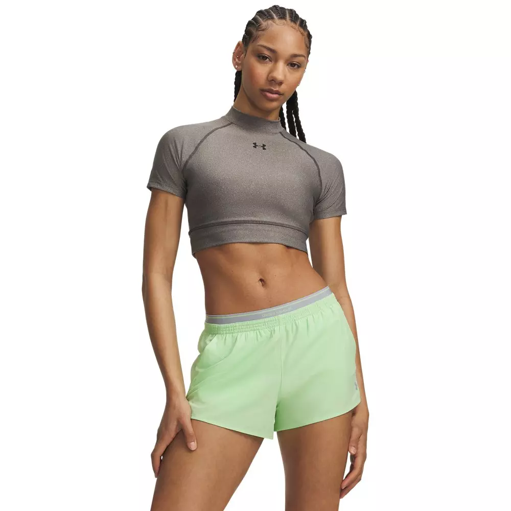 Under Armour Women's HeatGear Crop Mock Short Sleeve Top - Grey/Black - GREY/BLACK