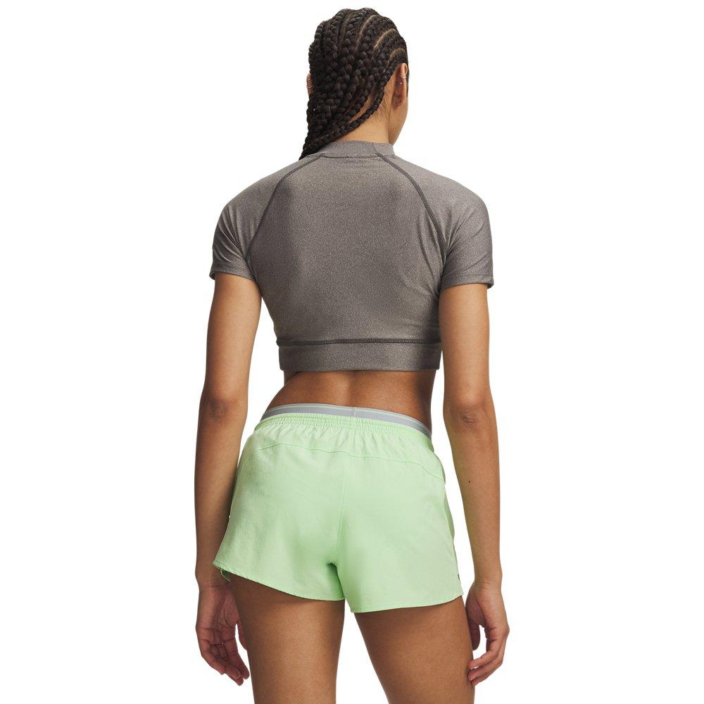 Under Armour Women's HeatGear Crop Mock Short Sleeve Top - Grey/Black - GREY/BLACK