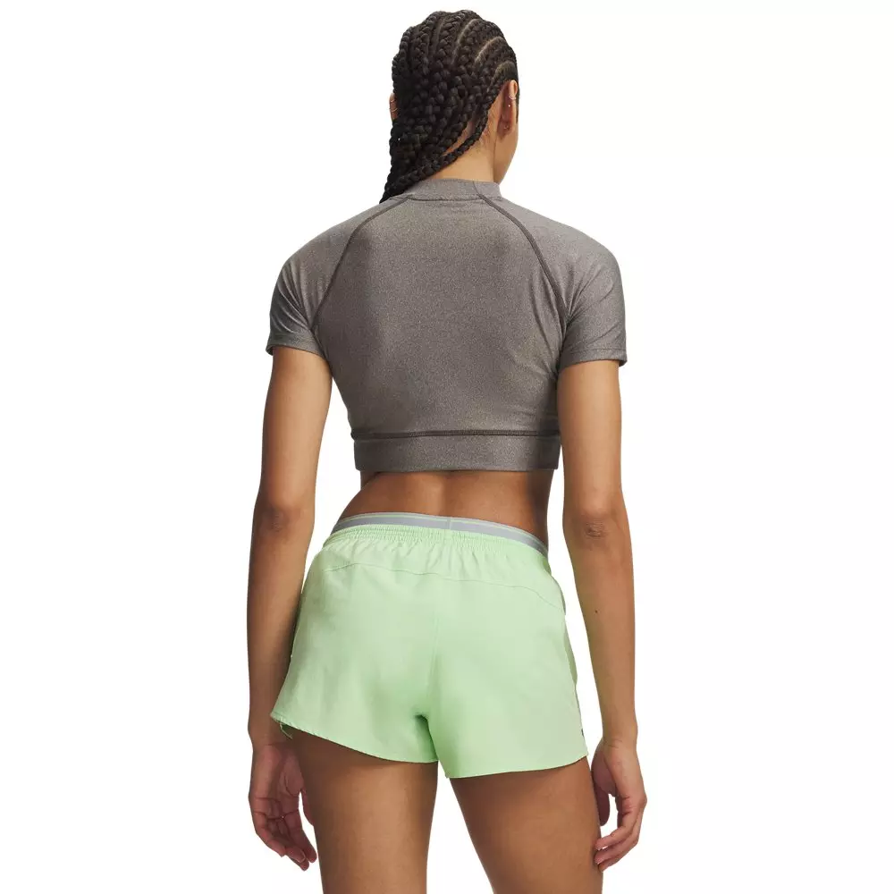 Under Armour Women's HeatGear Crop Mock Short Sleeve Top - Grey/Black - GREY/BLACK