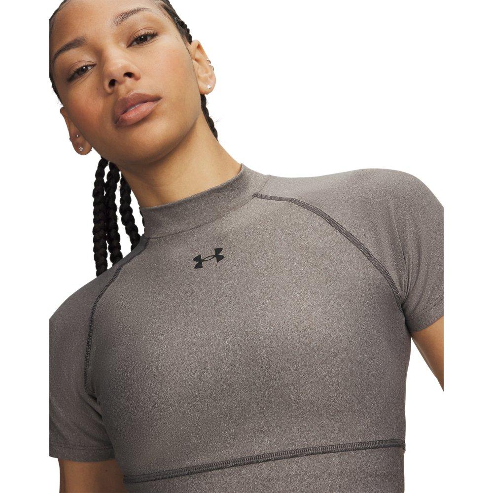 Under Armour Women's HeatGear Crop Mock Short Sleeve Top - Grey/Black - GREY/BLACK