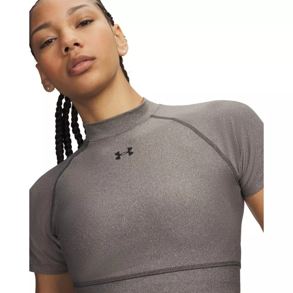 Under Armour Women's HeatGear Crop Mock Short Sleeve Top - Grey/Black - GREY/BLACK