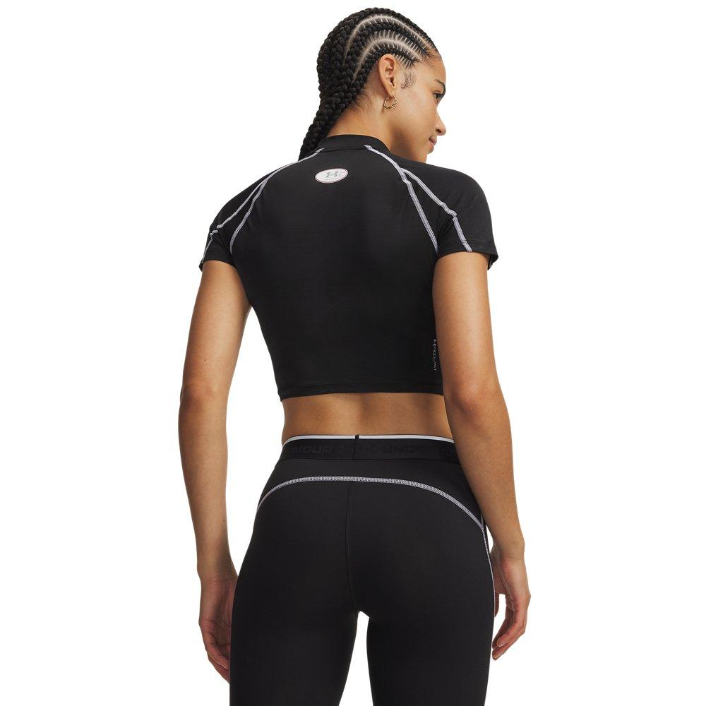 Under Armour Women's HeatGear NEOLAST Crop Mock Short Sleeve Top - Black/White - BLACK/WHITE