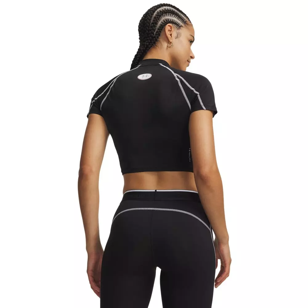 Under Armour Women's HeatGear NEOLAST Crop Mock Short Sleeve Top - Black/White - BLACK/WHITE