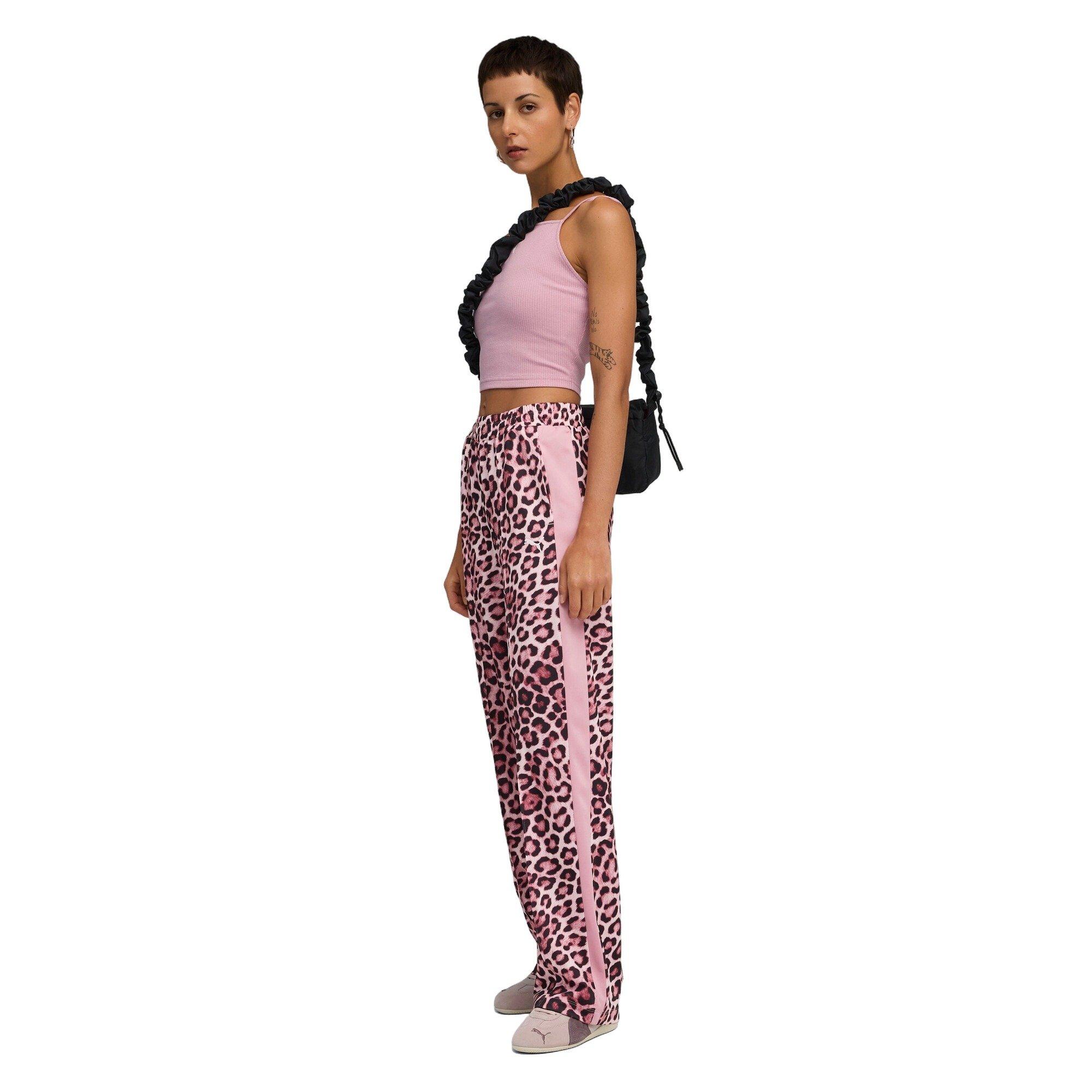 PUMA Women's T7 Leopard Luxe Animal Print Straight Sweatpants -Pink/Red - PINK/RED Thumbnail View 3