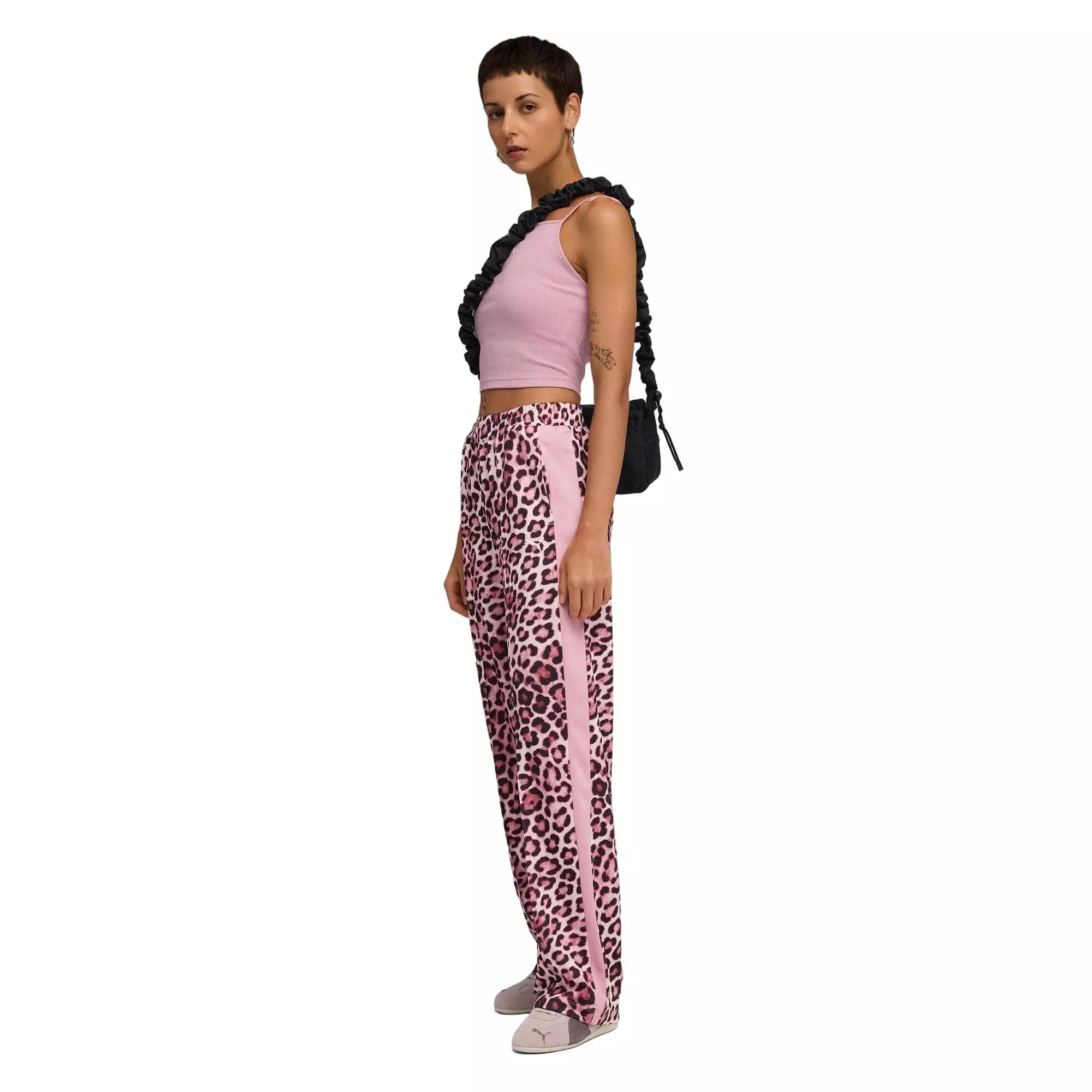 PUMA Women's T7 Leopard Luxe Animal Print Straight Sweatpants -Pink/Red - PINK/RED