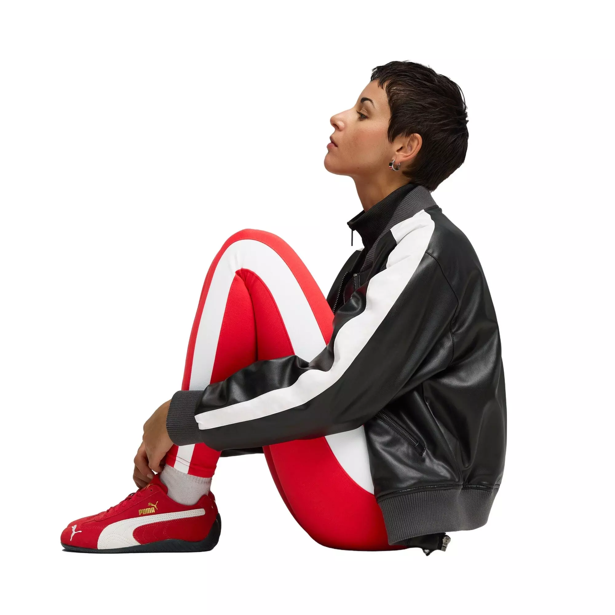 PUMA Women's T7 Zip Leggings - Red/White - RED/WHITE