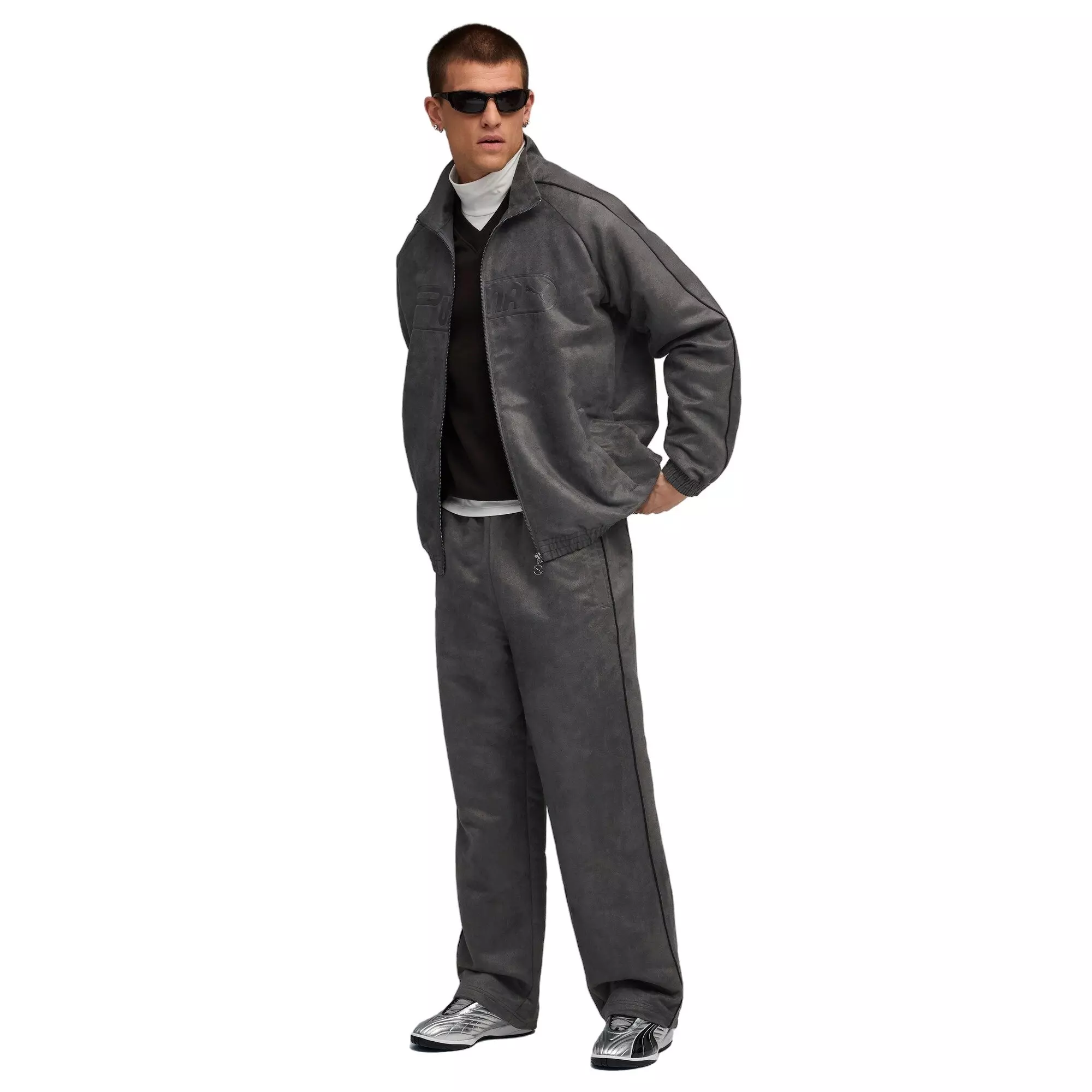 PUMA Men's T7 Relaxed Suede Track Pants -Grey - GREY