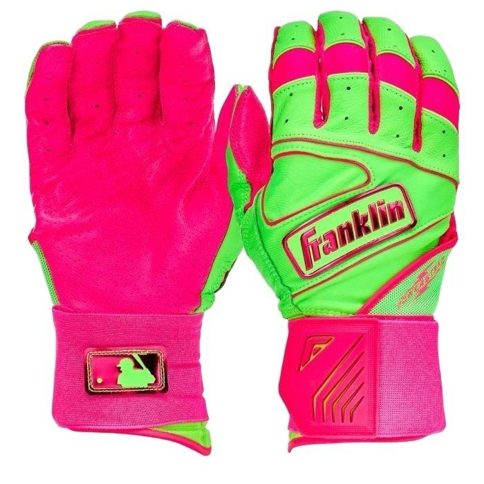 Franklin Sports MLB Powerstrap Infinite Series Batting Gloves - Green/Pink - GREEN/PINK Thumbnail View 1