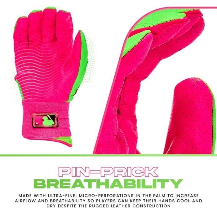 Franklin Sports MLB Powerstrap Infinite Series Youth Green/Pink Batting Gloves