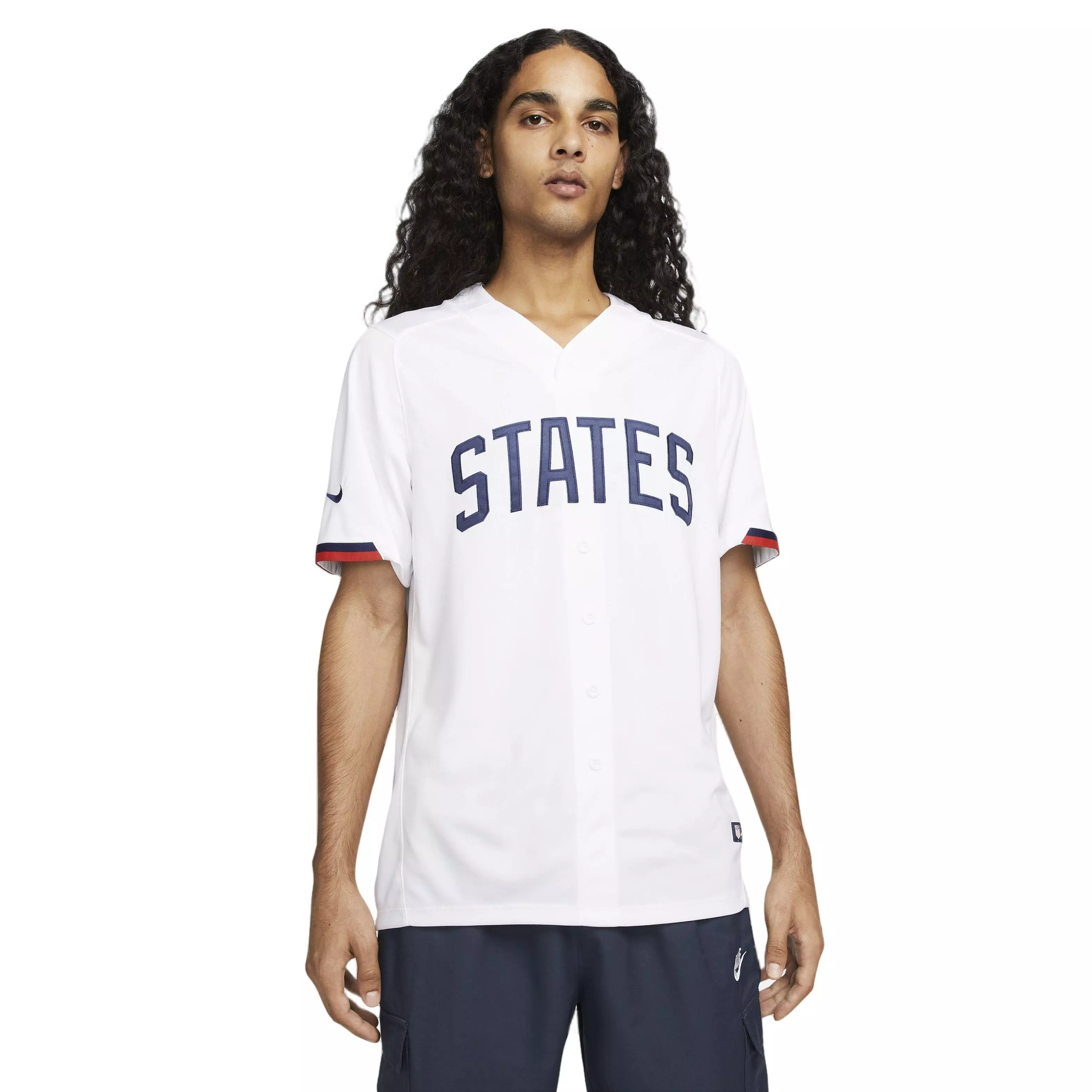 Nike Men's USA Dri-FIT Baseball Jersey-White - WHITE