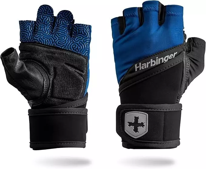 Harbinger Training Grip Wrist Wrap Gloves - Black/Blue - BLACK/BLUE