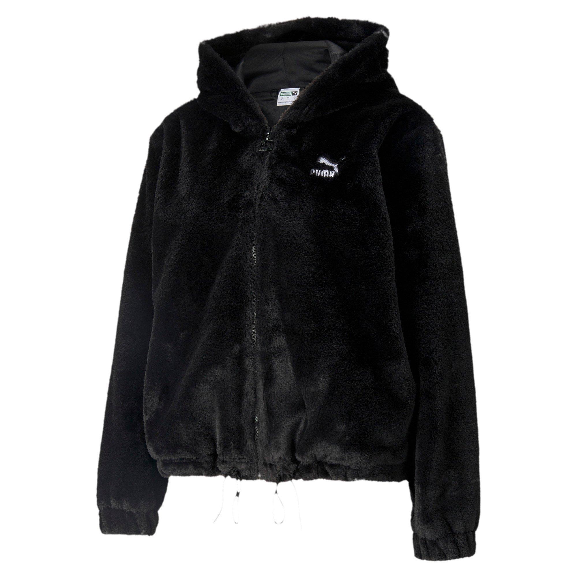 PUMA Faux Fur Hoodie in Black