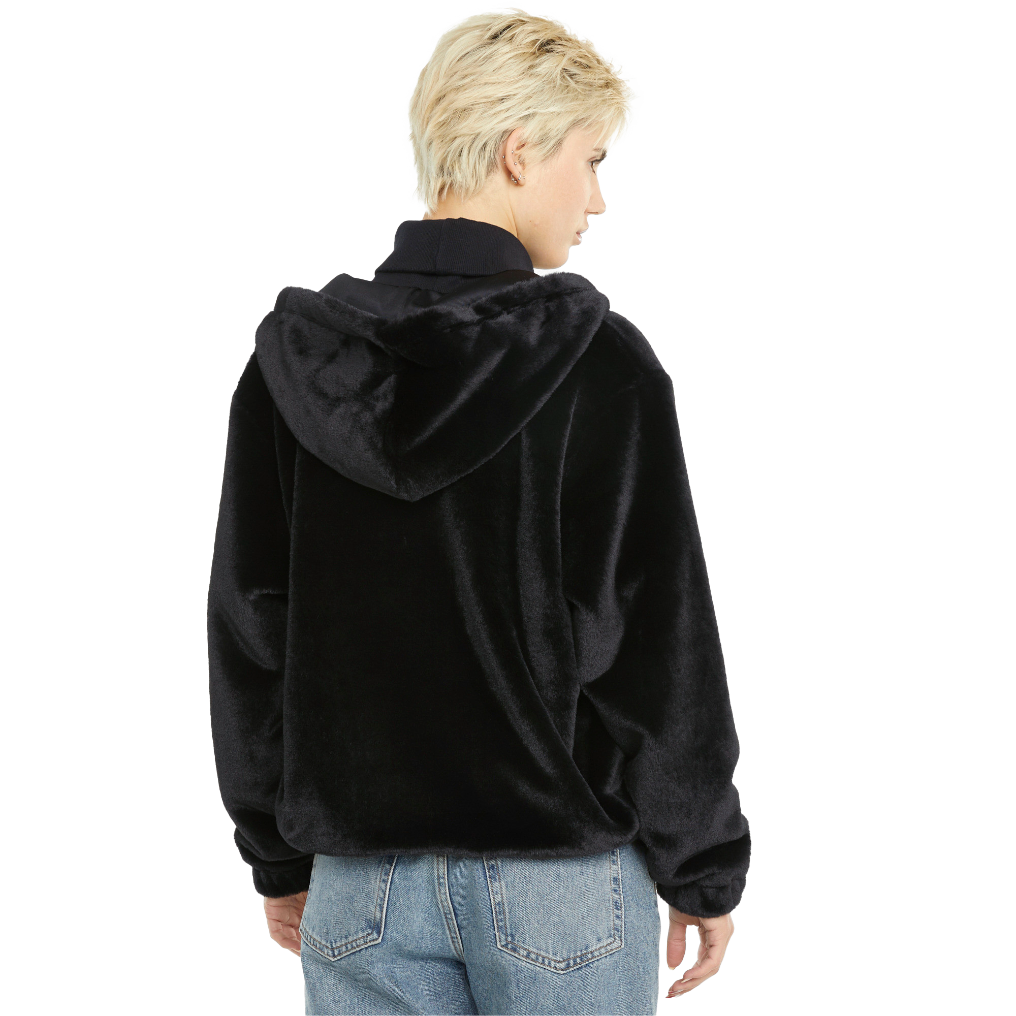PUMA Women's Classics Faux Fur Full-Zip Hoodie - BLACK Thumbnail View 2