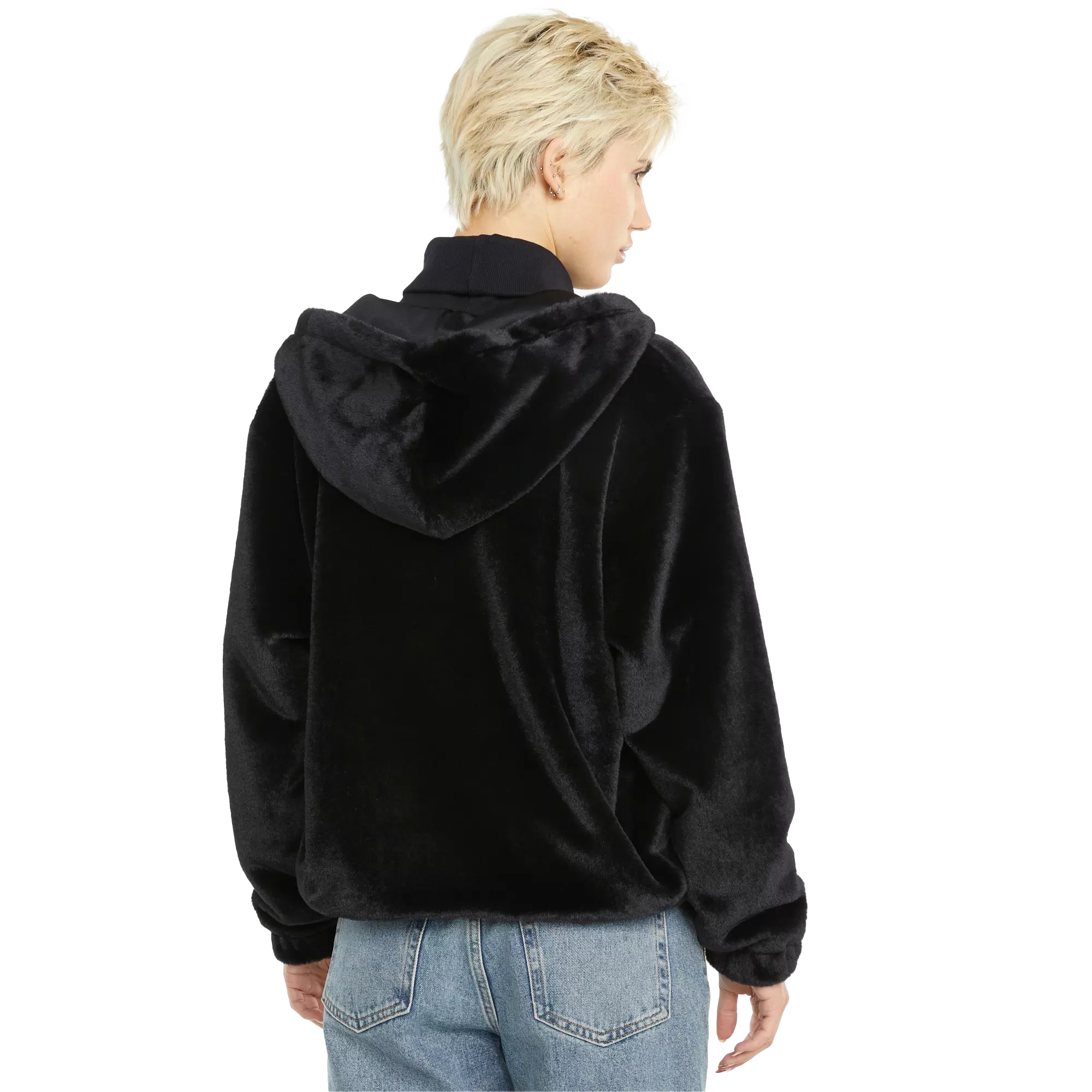 PUMA Women's Classics Faux Fur Full-Zip Hoodie - BLACK