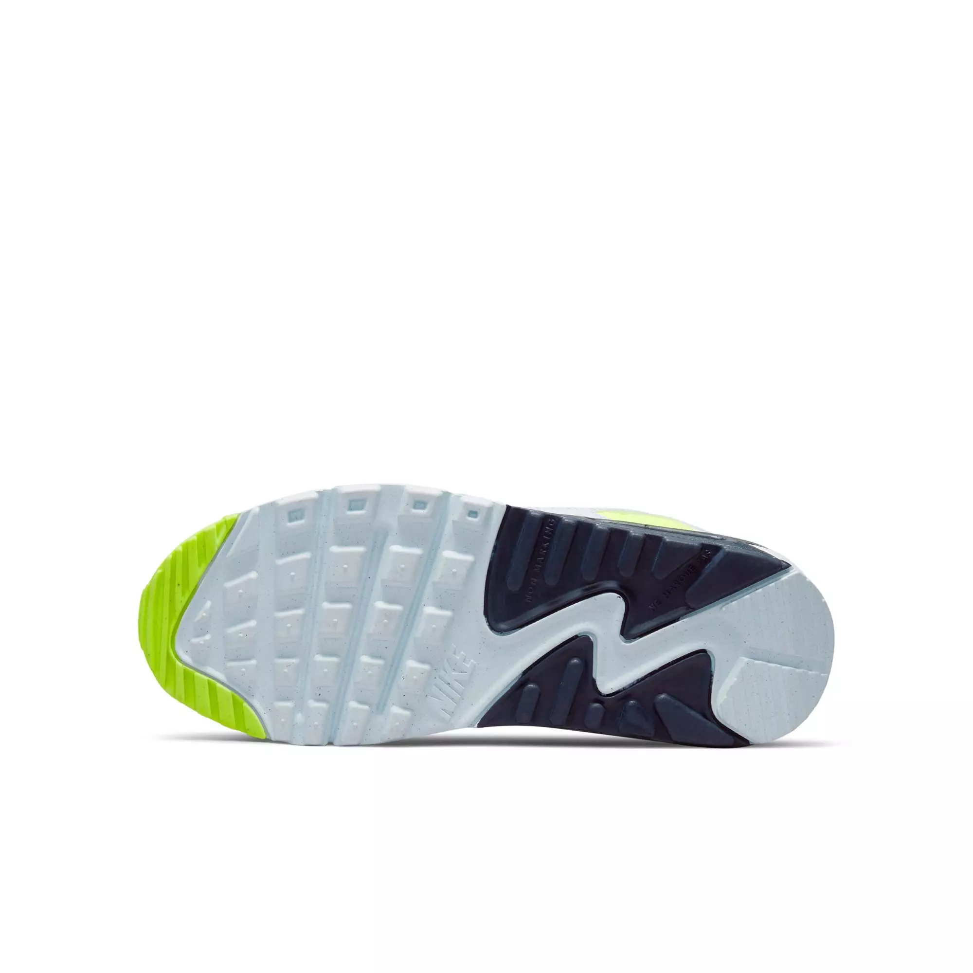 Nike Air Max 90 "White/Blackened Blue/Volt/Football Grey" Grade School Boys' Shoe - BLUE/GREEN