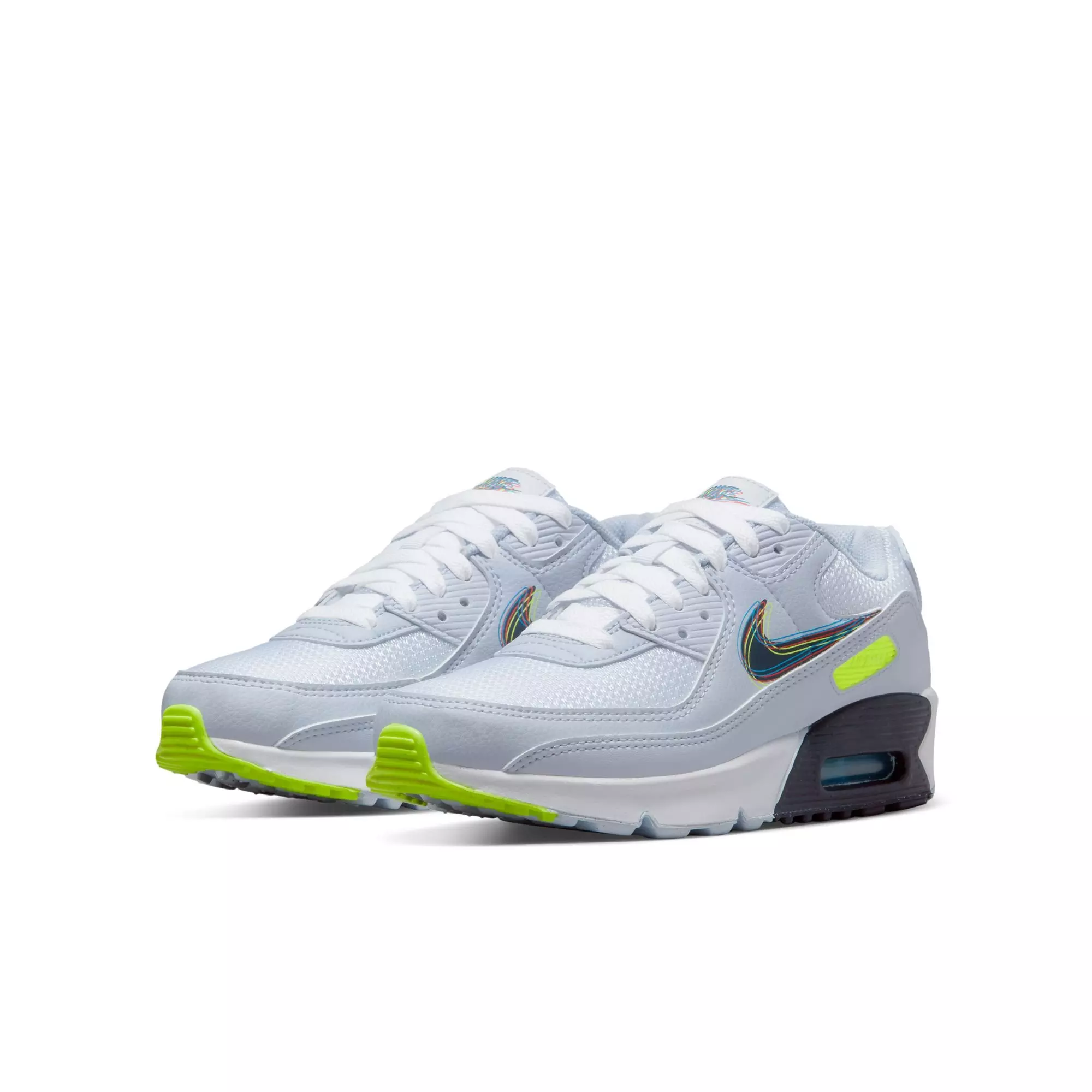 Nike Air Max 90 "White/Blackened Blue/Volt/Football Grey" Grade School Boys' Shoe - BLUE/GREEN