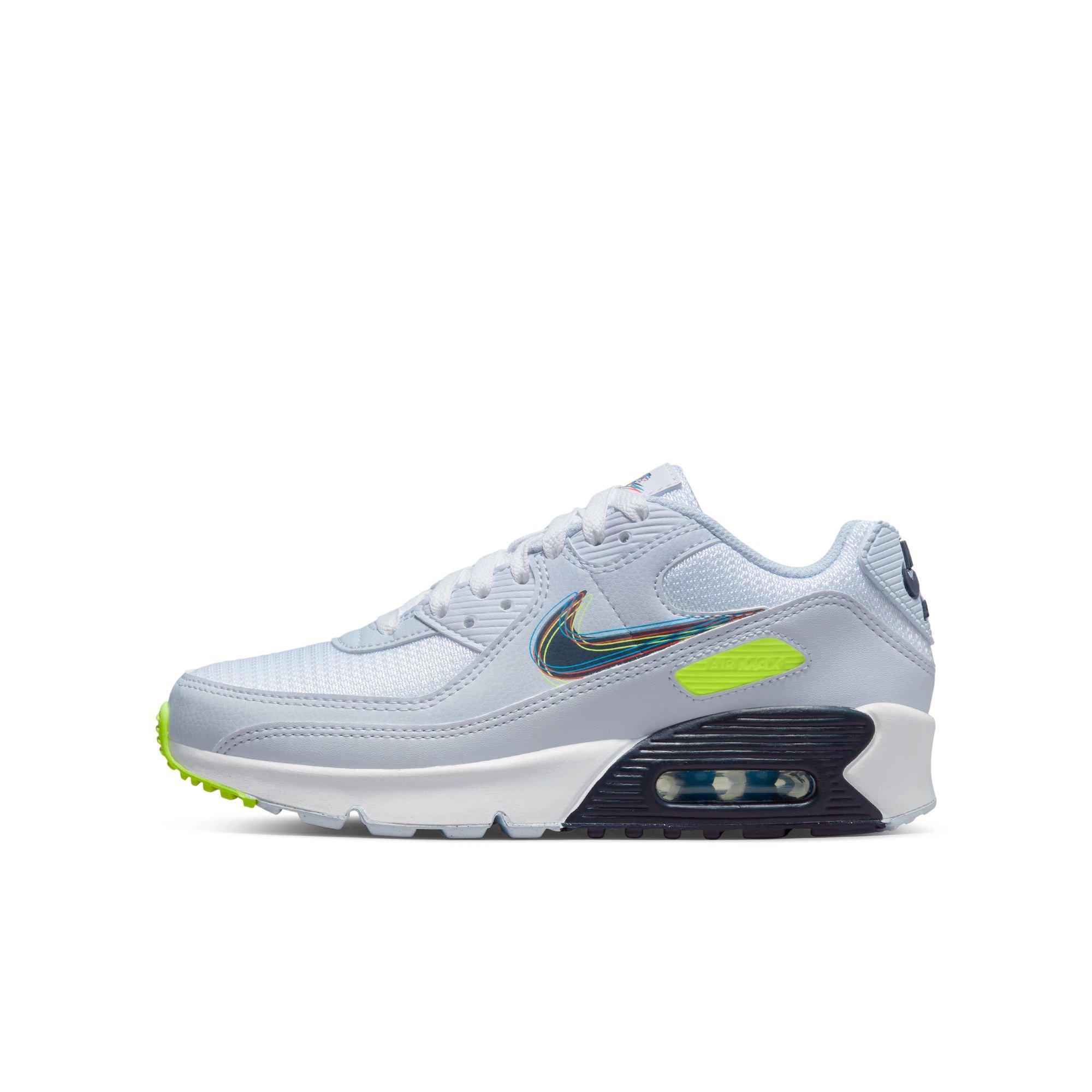 Nike Air Max 90 "White/Blackened Blue/Volt/Football Grey" Grade School Boys' Shoe - BLUE/GREEN Thumbnail View 5