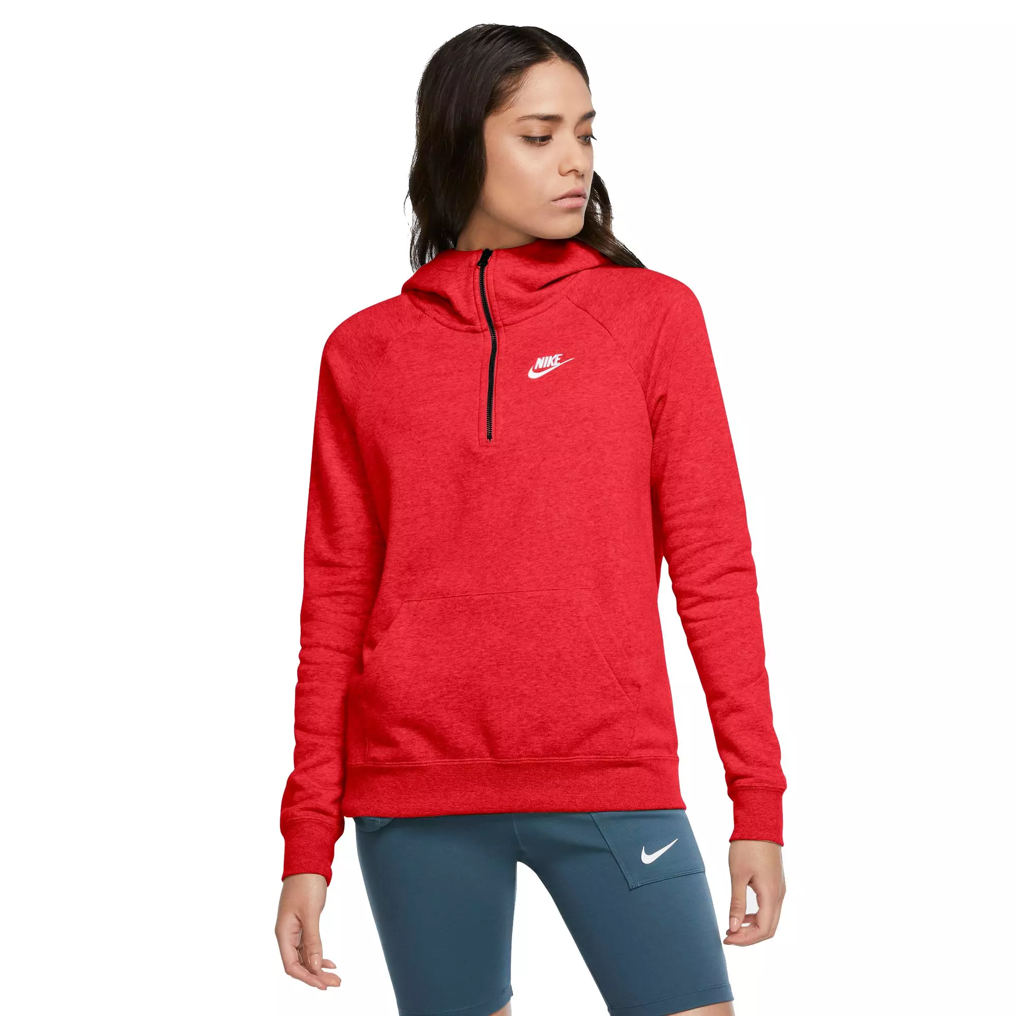 Nike Women's Sportswear Essential 1/4-Zip Fleece Hoodie - RED