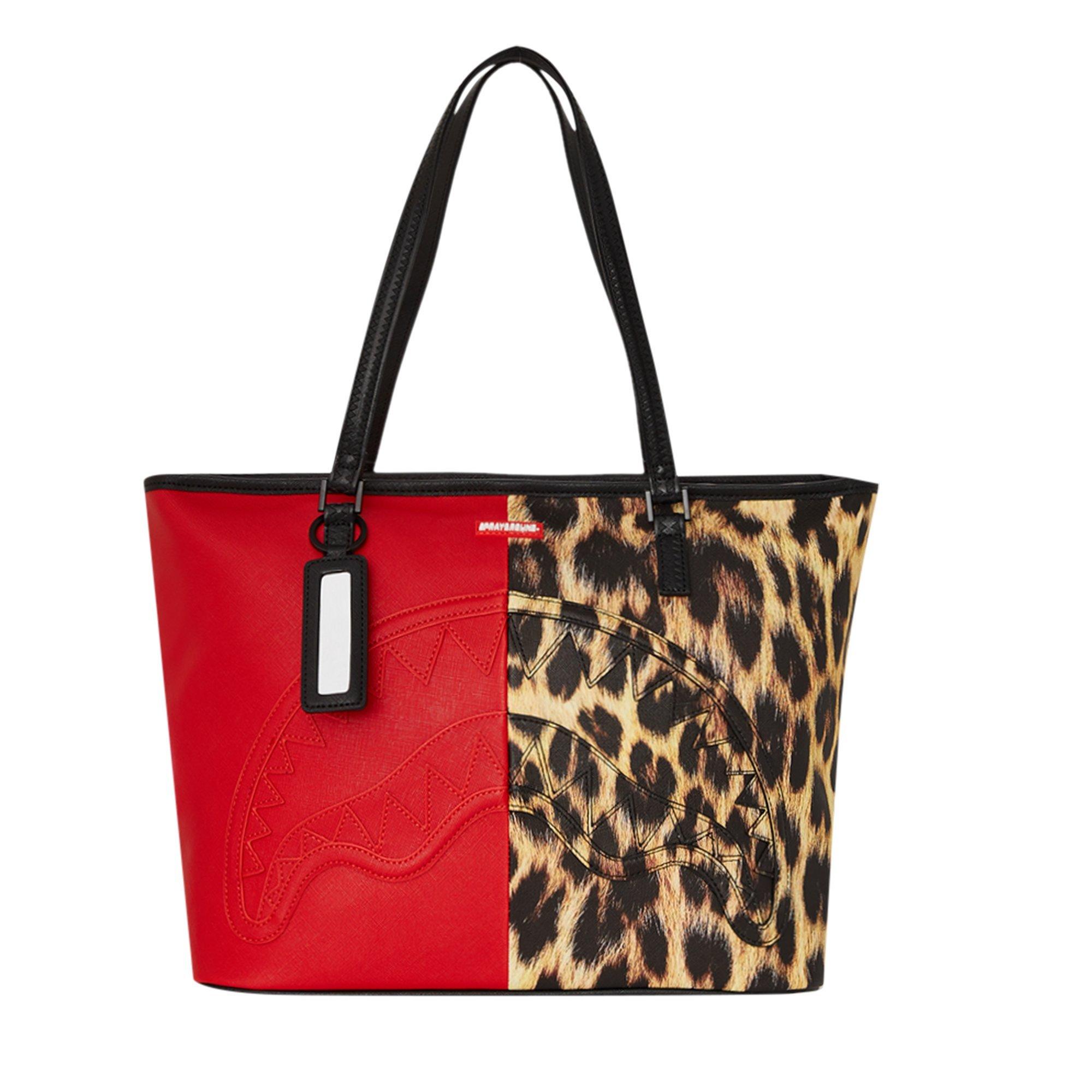 Sprayground Split Cheetah Tote Bag - RED/TAN