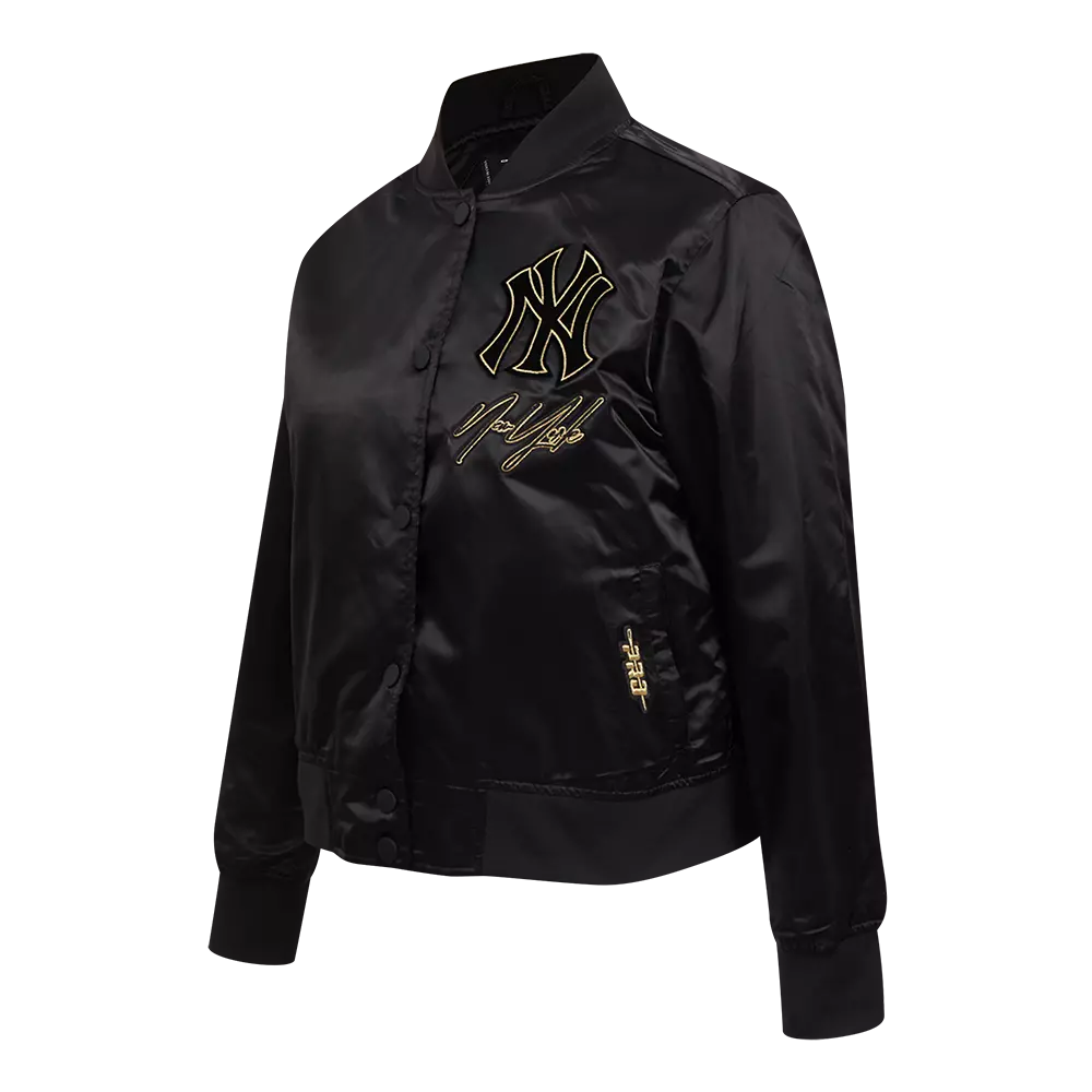 Pro Standard Women's New York Yankees Loyal/Royal Satin Jacket - Black - BLACK/GOLD