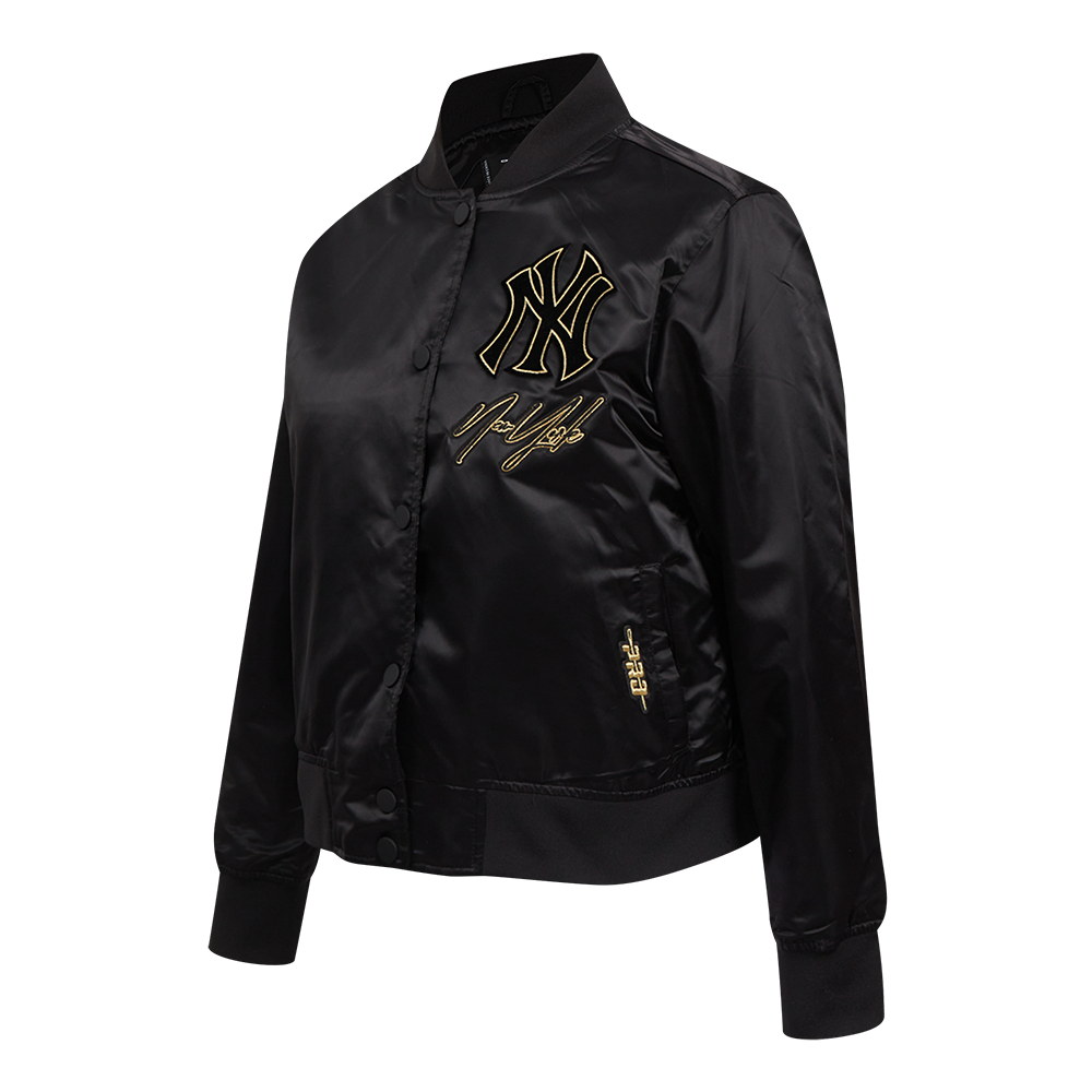 Pro Standard Women's New York Yankees Loyal/Royal Satin Jacket-Black - BLACK/GOLD Thumbnail View 1