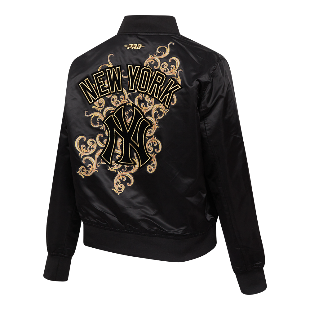Pro Standard Women's New York Yankees Loyal/Royal Satin Jacket-Black - BLACK/GOLD Thumbnail View 2