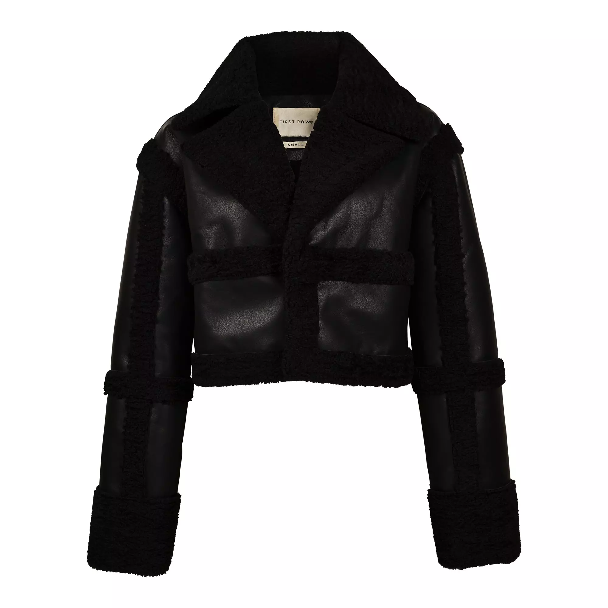 First Row Women's Cropped Leather Sherpa Jacket-Black - BLACK