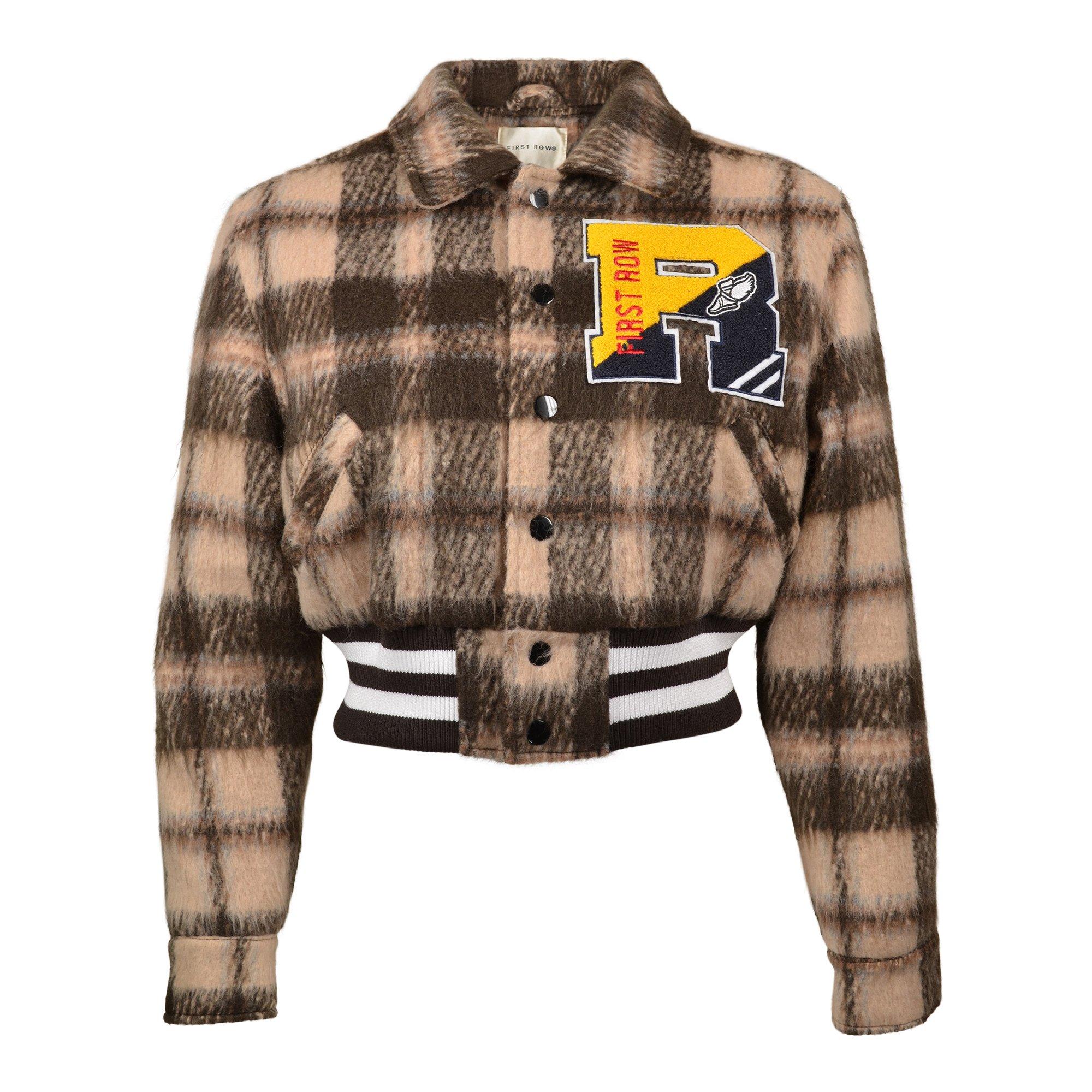 First Row Women's Mohr Plaid Varsity Jacket - Brown - BROWN