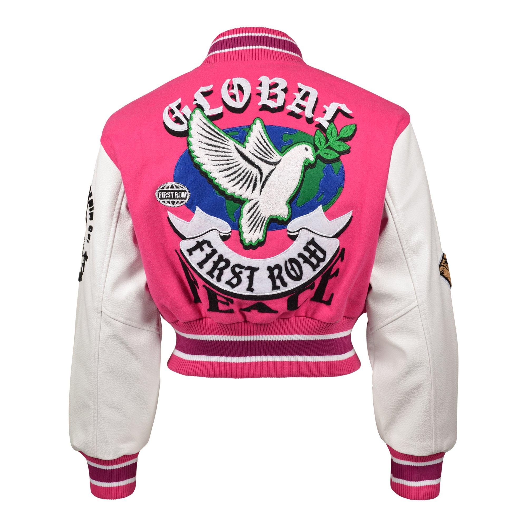 First Row Cropped Varsity Peace Women's Pink Jacket