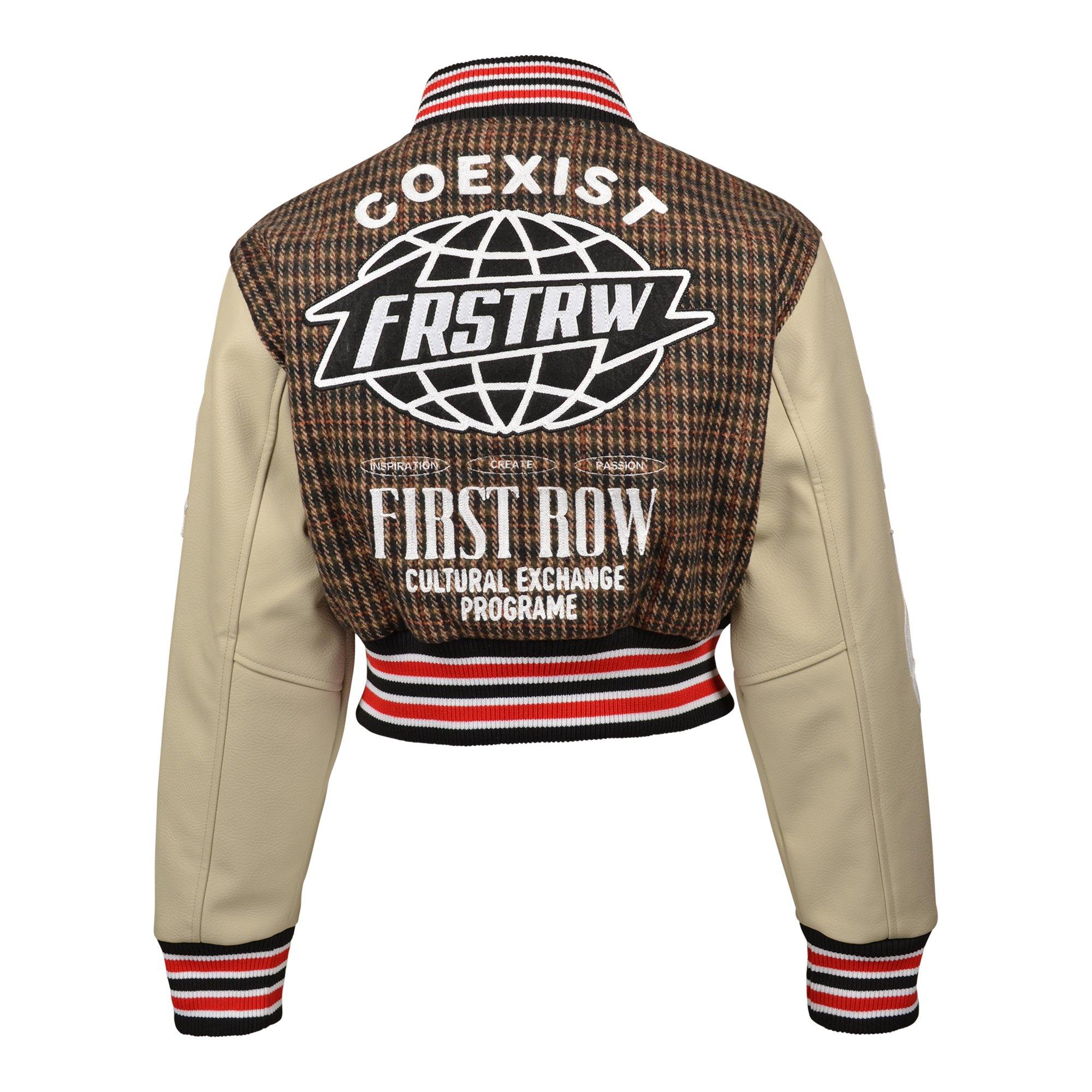 First Row Cropped Varsity Plaid Women's Brown Jacket