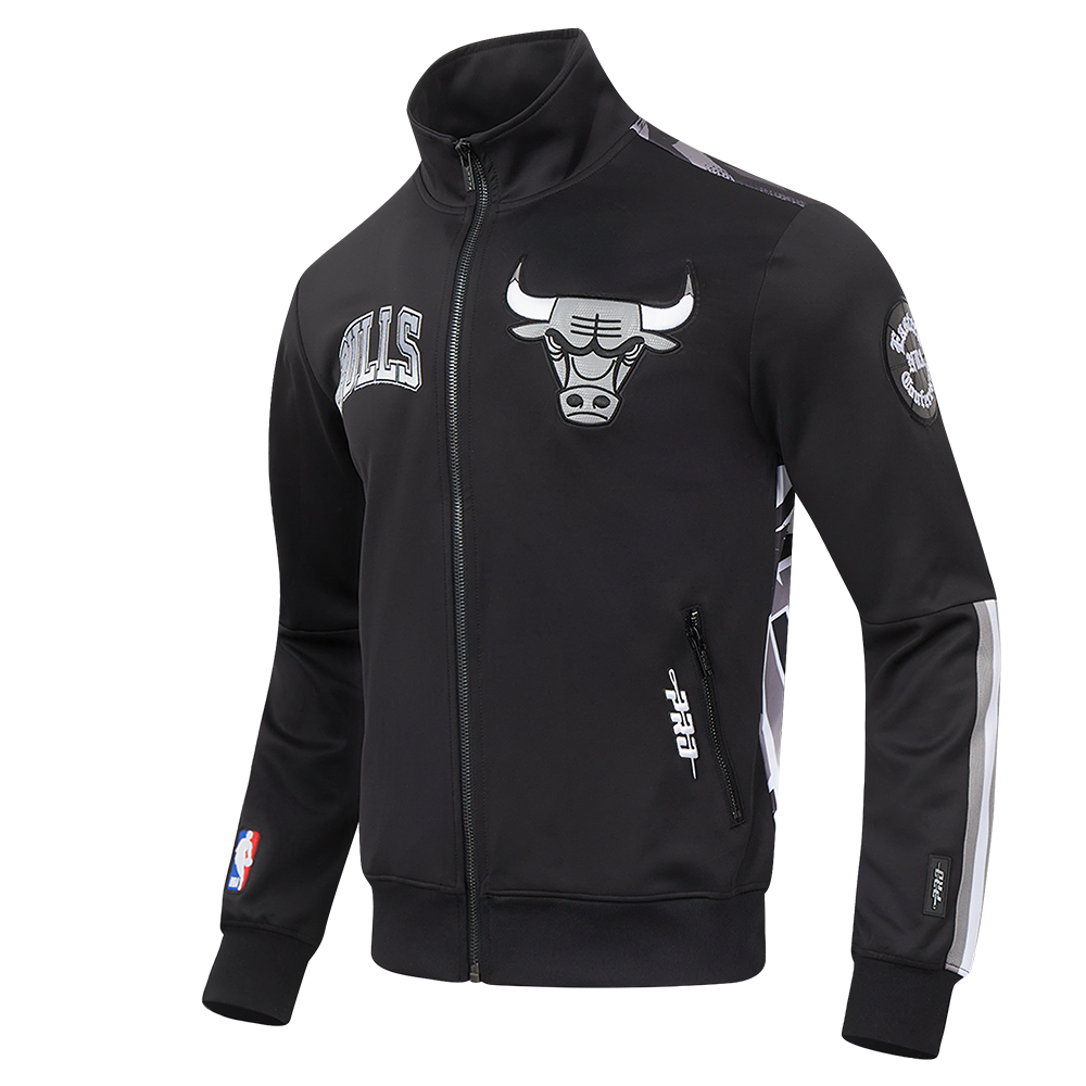 Pro Standard Men's Chicago Bulls Retro AJ 12 "Wolf Grey" Track Jacket-Black - BLACK/GREY Thumbnail View 2