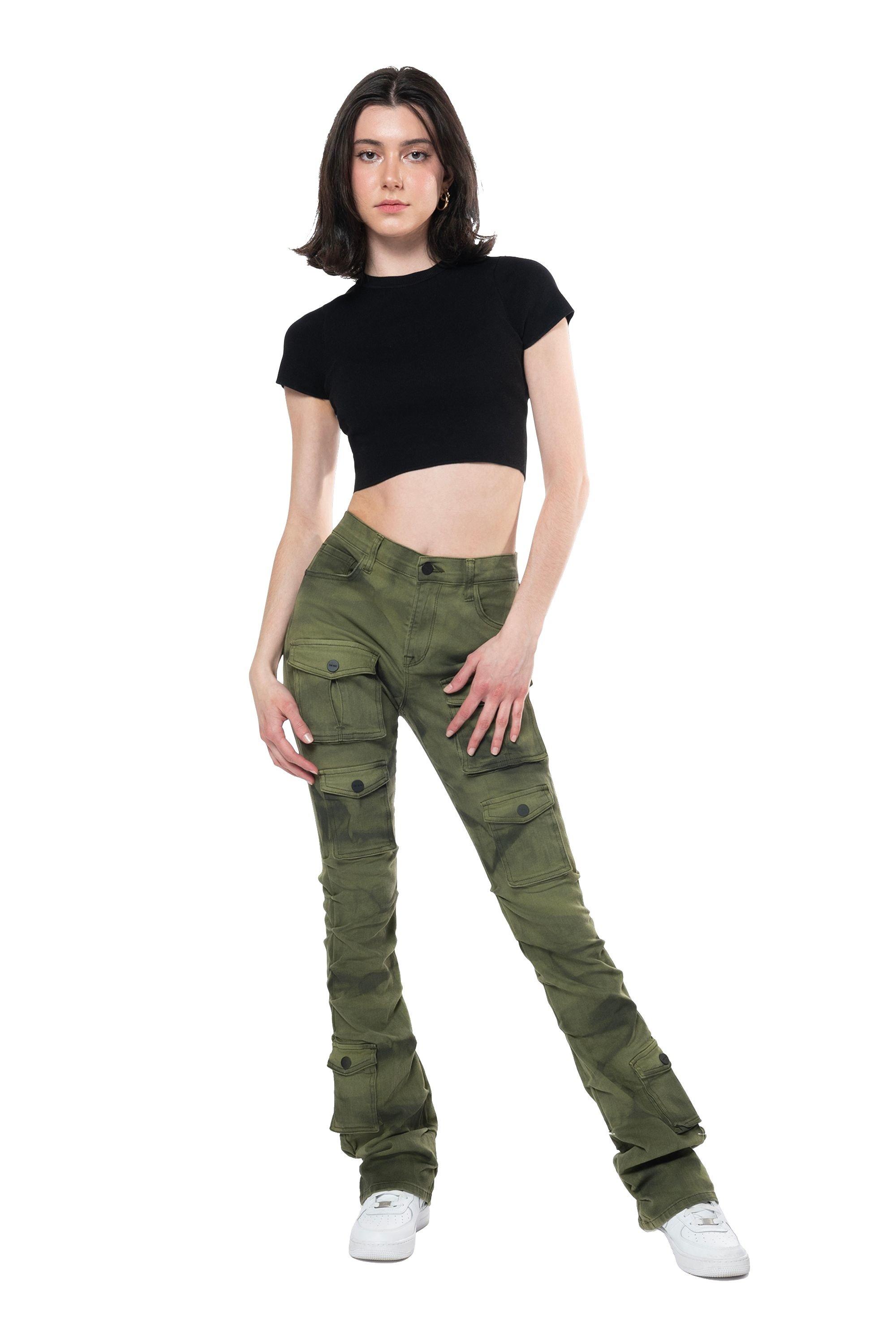 Grindhouse Twill Stacked Women's Dye Green Pants