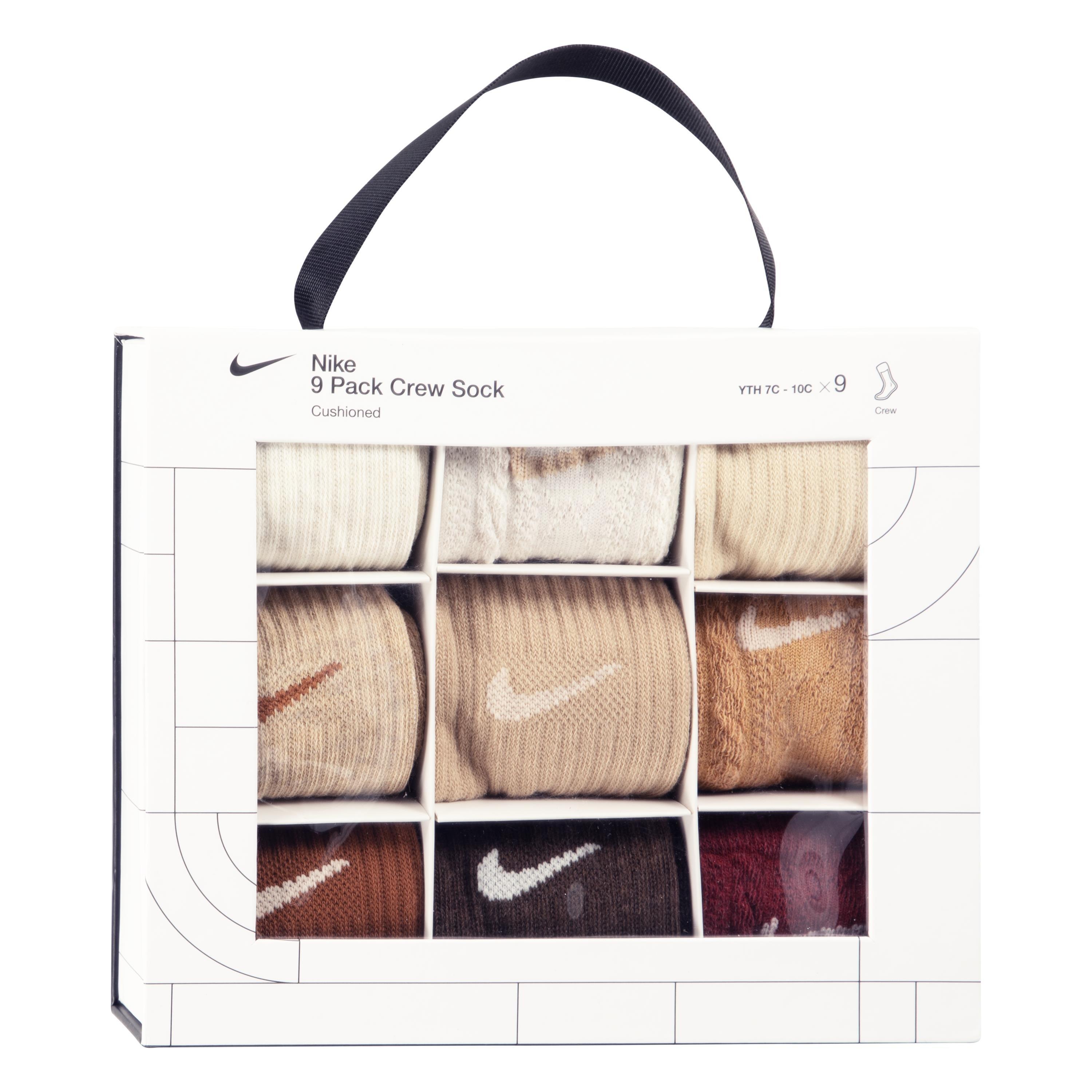 Nike Big Kids' 9-Pack Crew Box Set Socks - Neutral