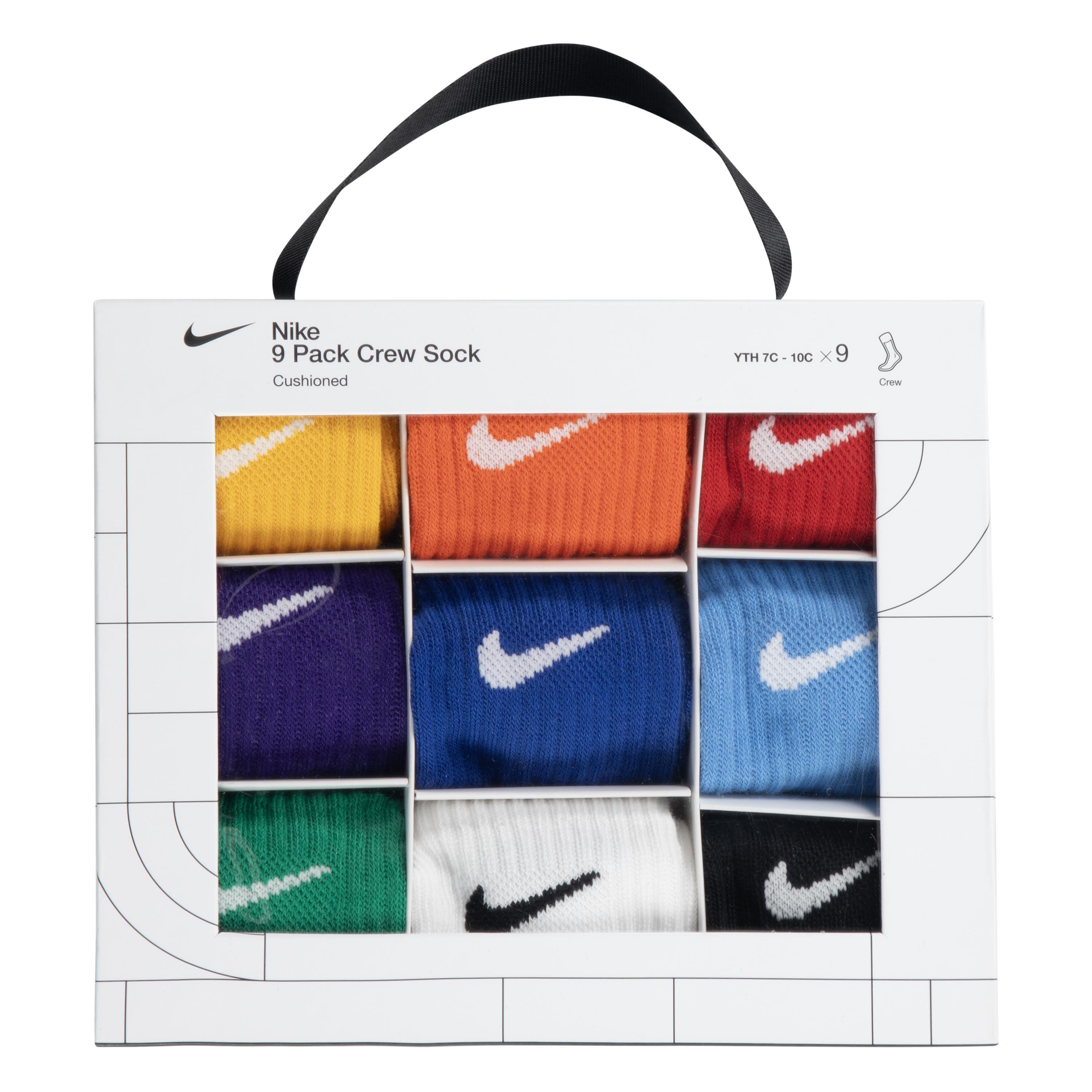 Nike Big Kids' 9-Pack Crew Box Set Socks - Gold/Multi