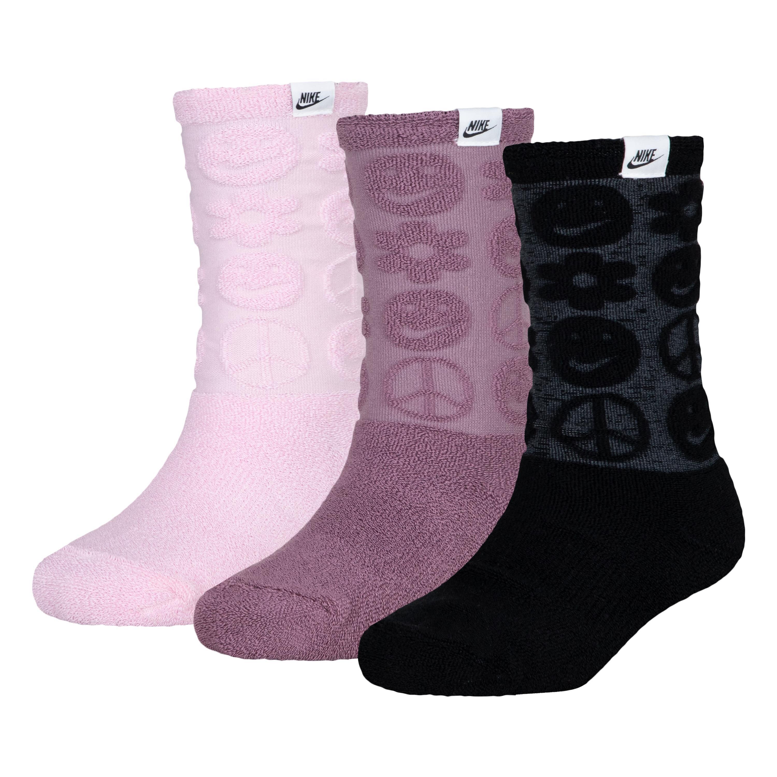 Nike Big Kids' Terry Smiley 3-Pack Crew Sock - Pink