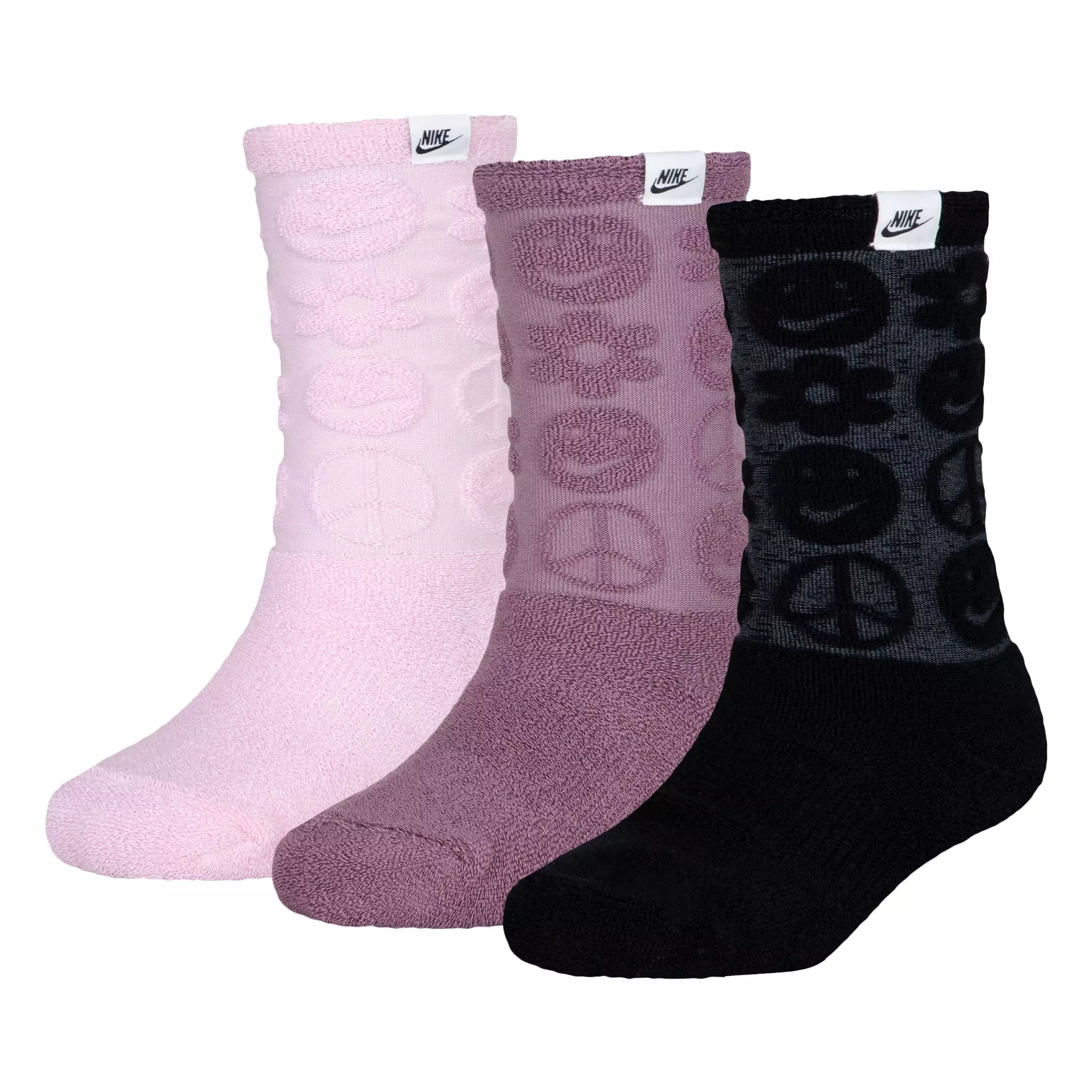Nike Big Kids' Terry Smiley 3-Pack Crew Sock - Pink - PINK