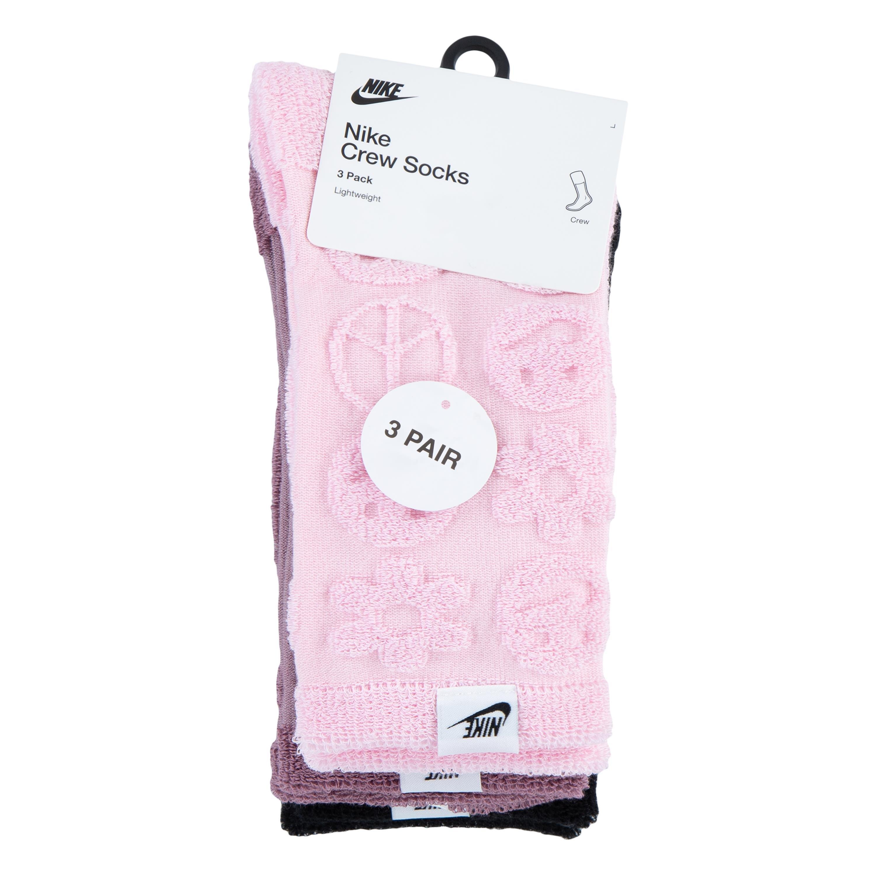 Nike Big Kids' Terry Smiley 3-Pack Crew Sock - Pink