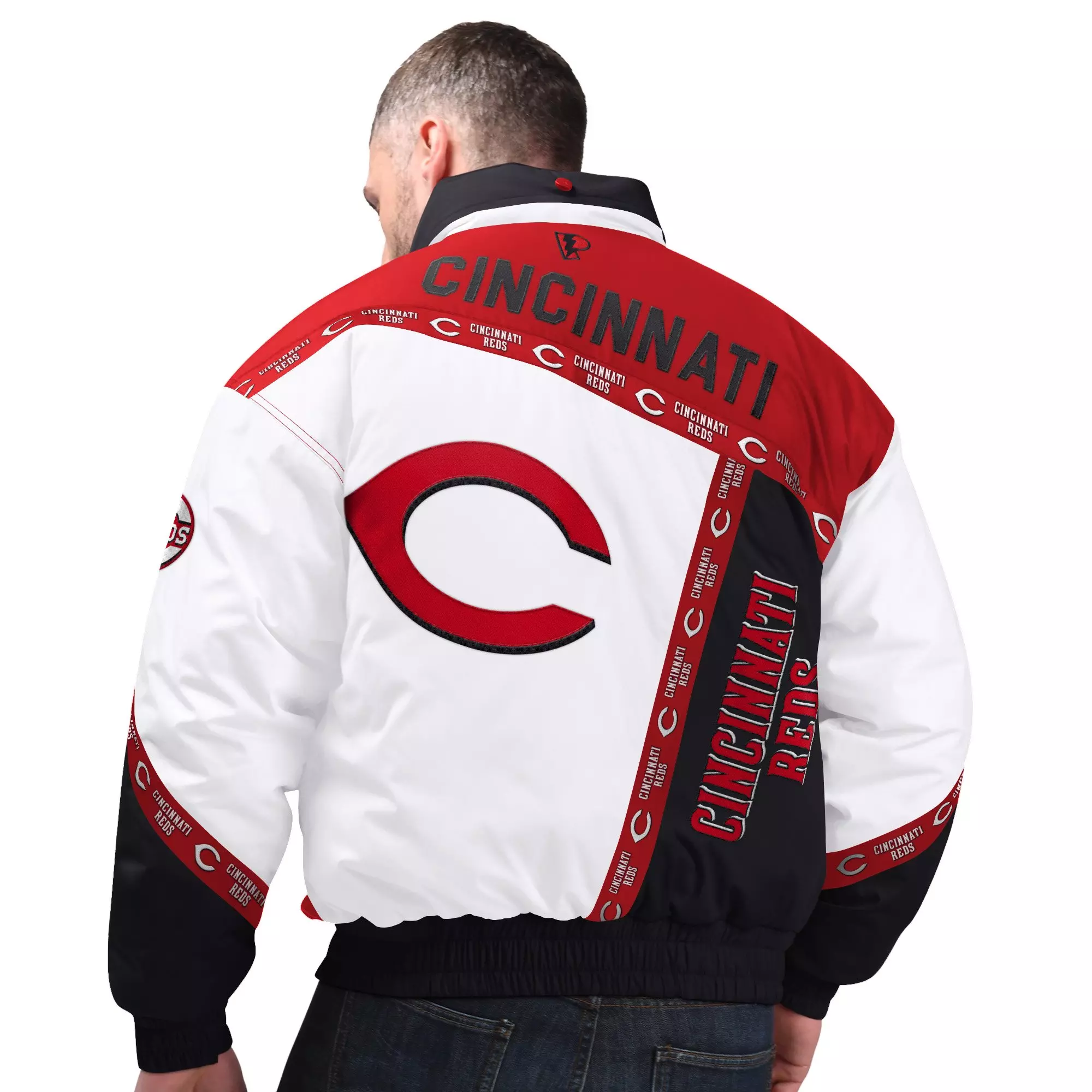 Starter Men's Cincinnati Reds Tape Jacket-Red/Black - RED/BLACK