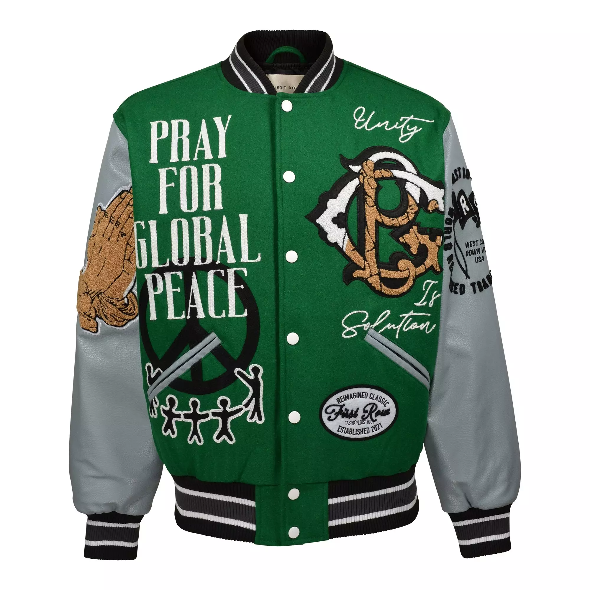 First Row Men's Global Peace Varsity Jacket - Green - GREEN