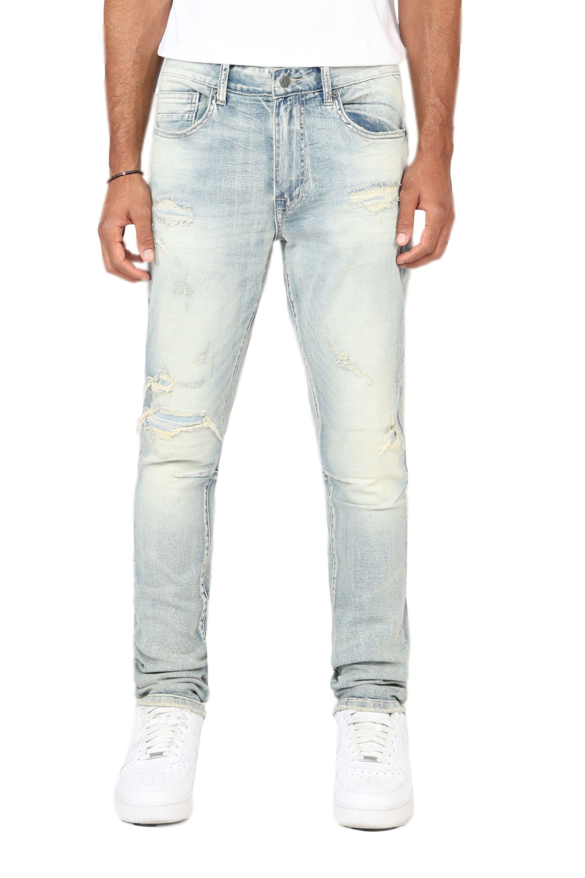 Grindhouse Men's Elm Blue Slim Fit Taper Vintage Denim Jeans - BLUE