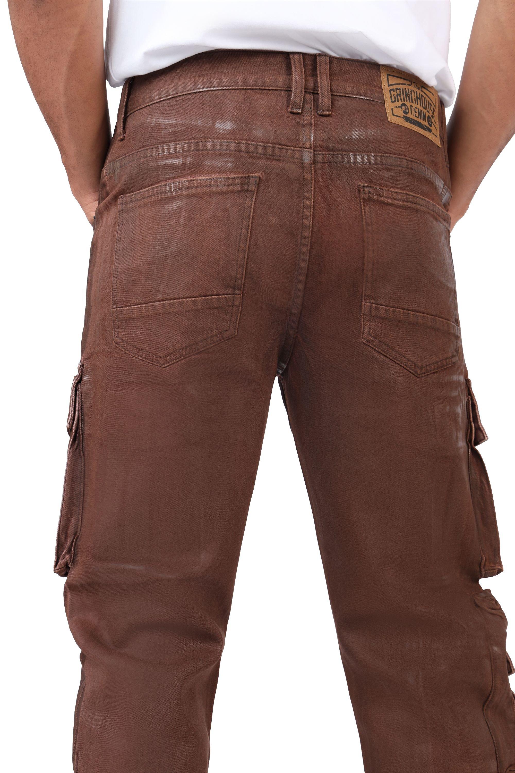 Grindhouse Bourbon Brown Straight Fit Waxed Cargo Men's Jeans