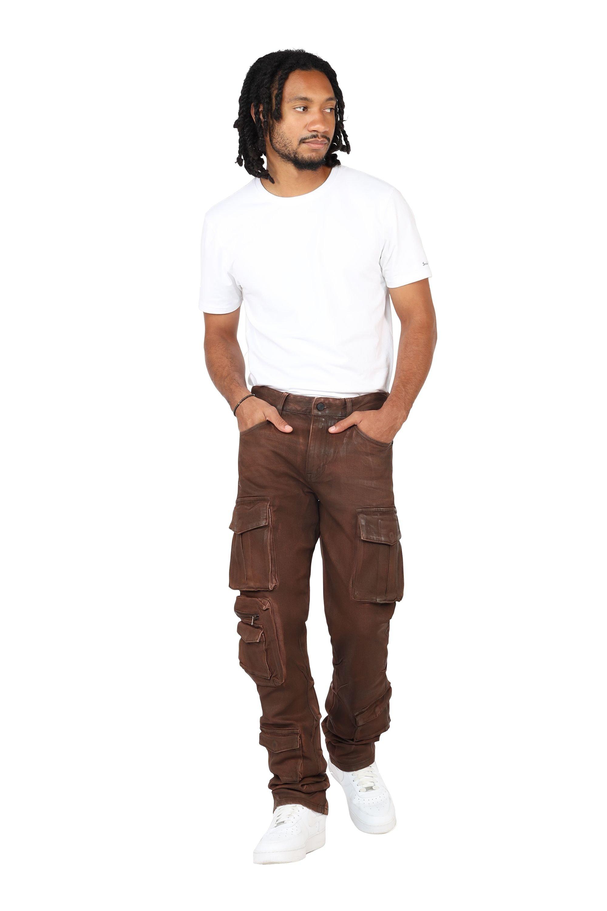 Grindhouse Bourbon Brown Straight Fit Waxed Cargo Men's Jeans