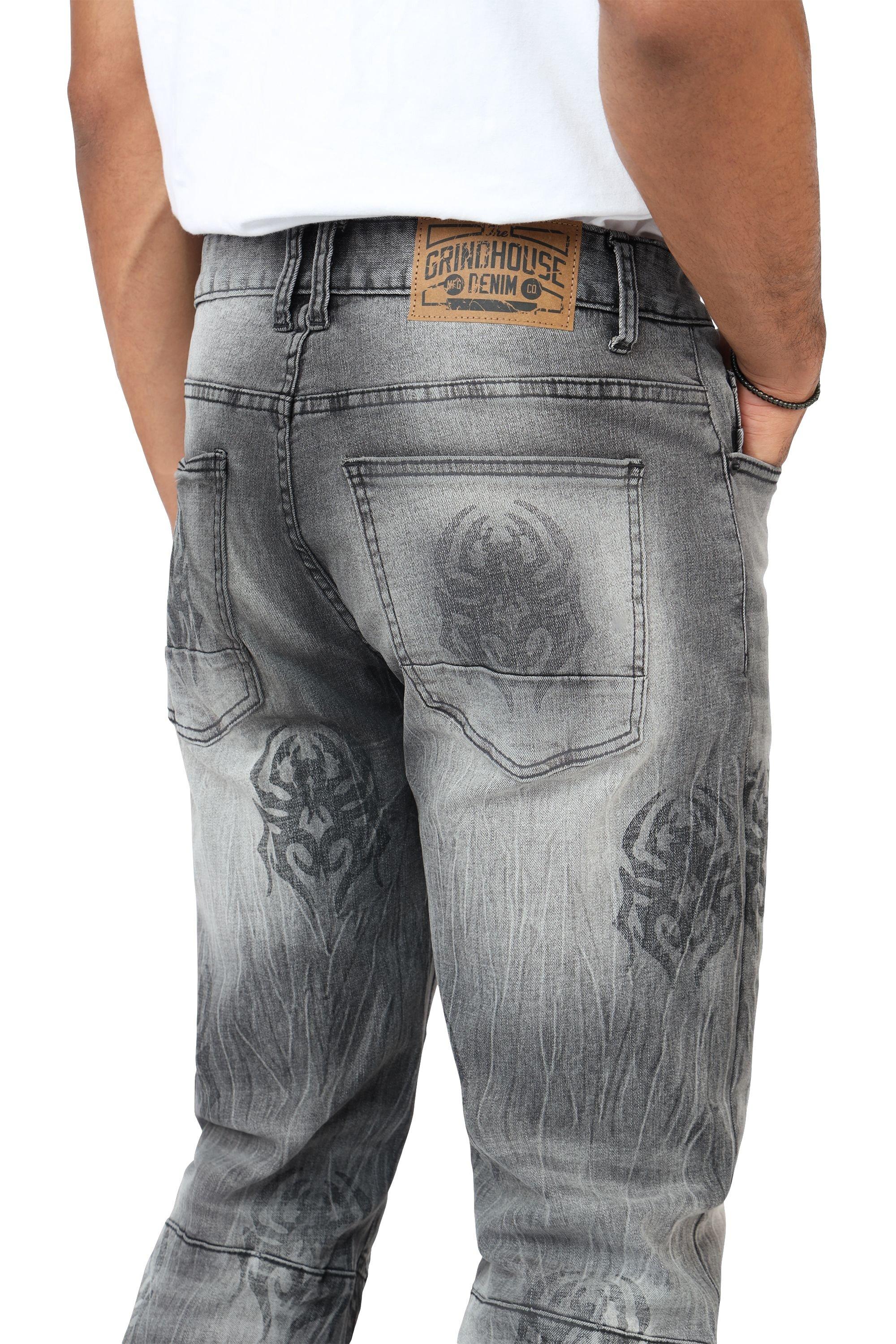 Grindhouse Pluto Grey Straight Fit Spider Rhinestone Men's Jeans