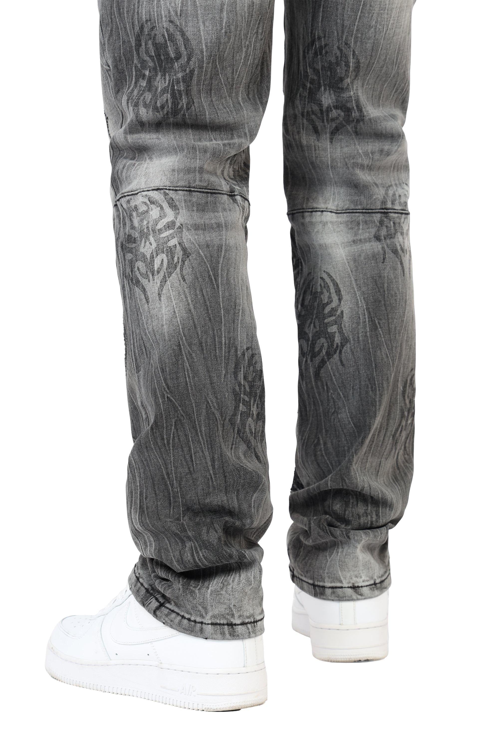 Grindhouse Pluto Grey Straight Fit Spider Rhinestone Men's Jeans