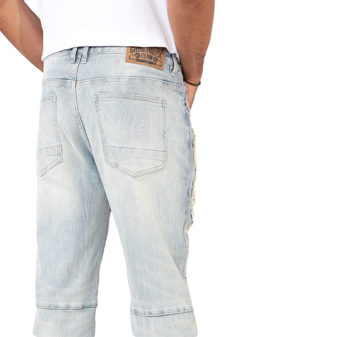 Grindhouse Straight Fit Western Studded Men's Milky Blue Jeans