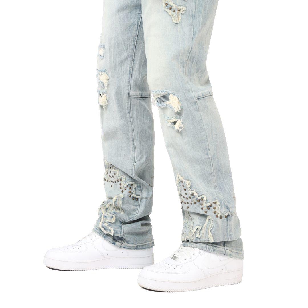 Grindhouse Straight Fit Western Studded Men's Milky Blue Jeans