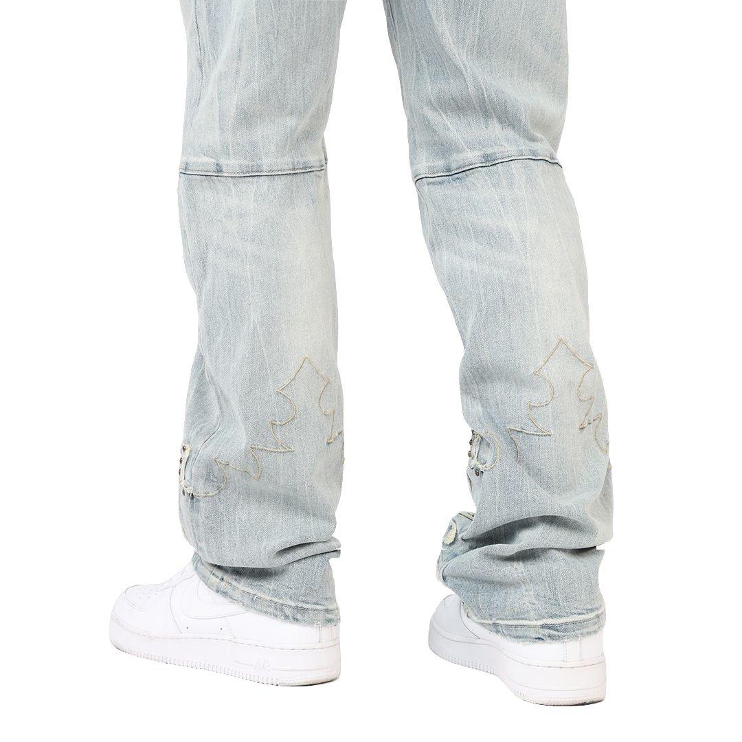 Grindhouse Straight Fit Western Studded Men's Milky Blue Jeans