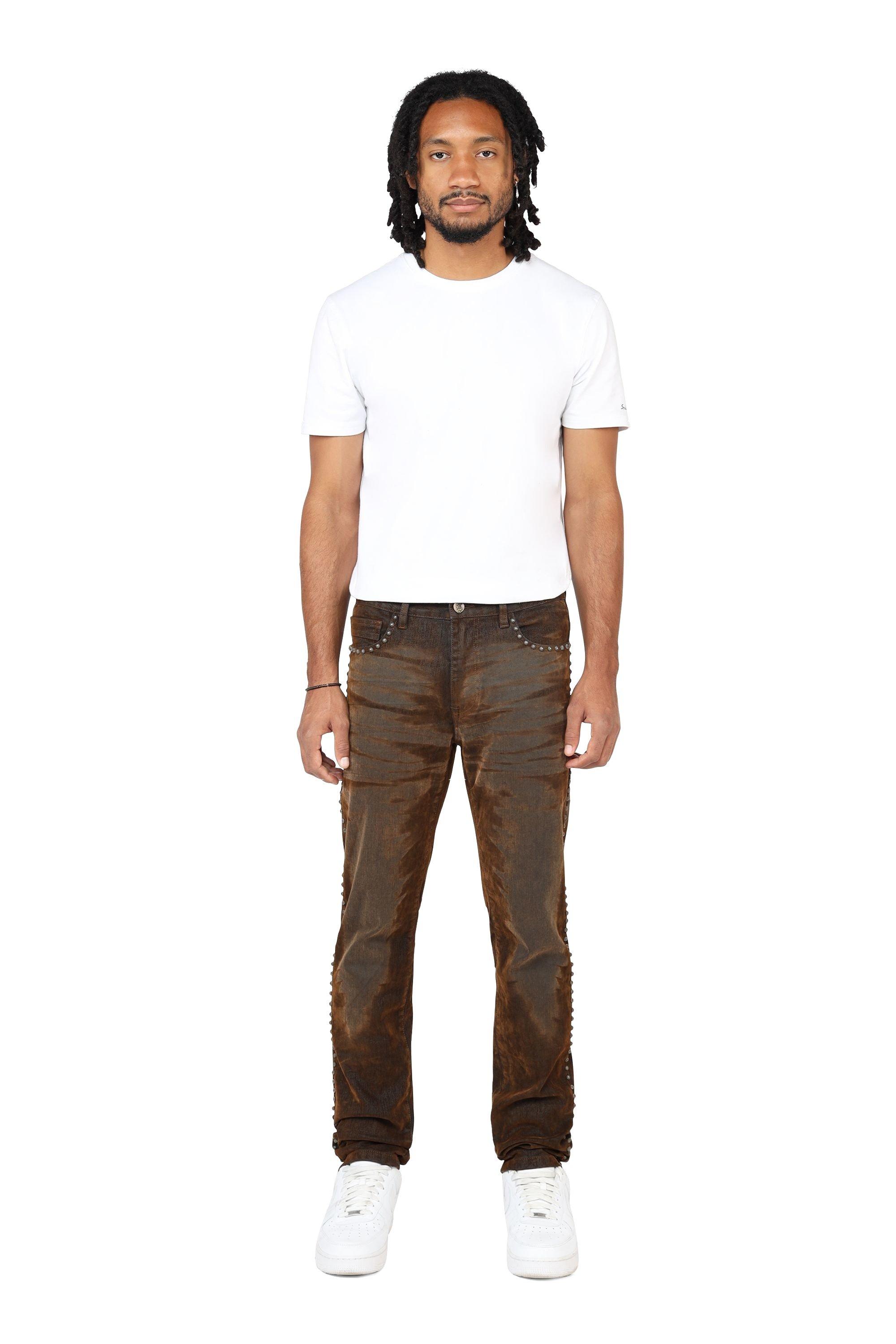 Grindhouse Dorset Blue Slim Fit with Brown Flocking Men's Jeans - BROWN